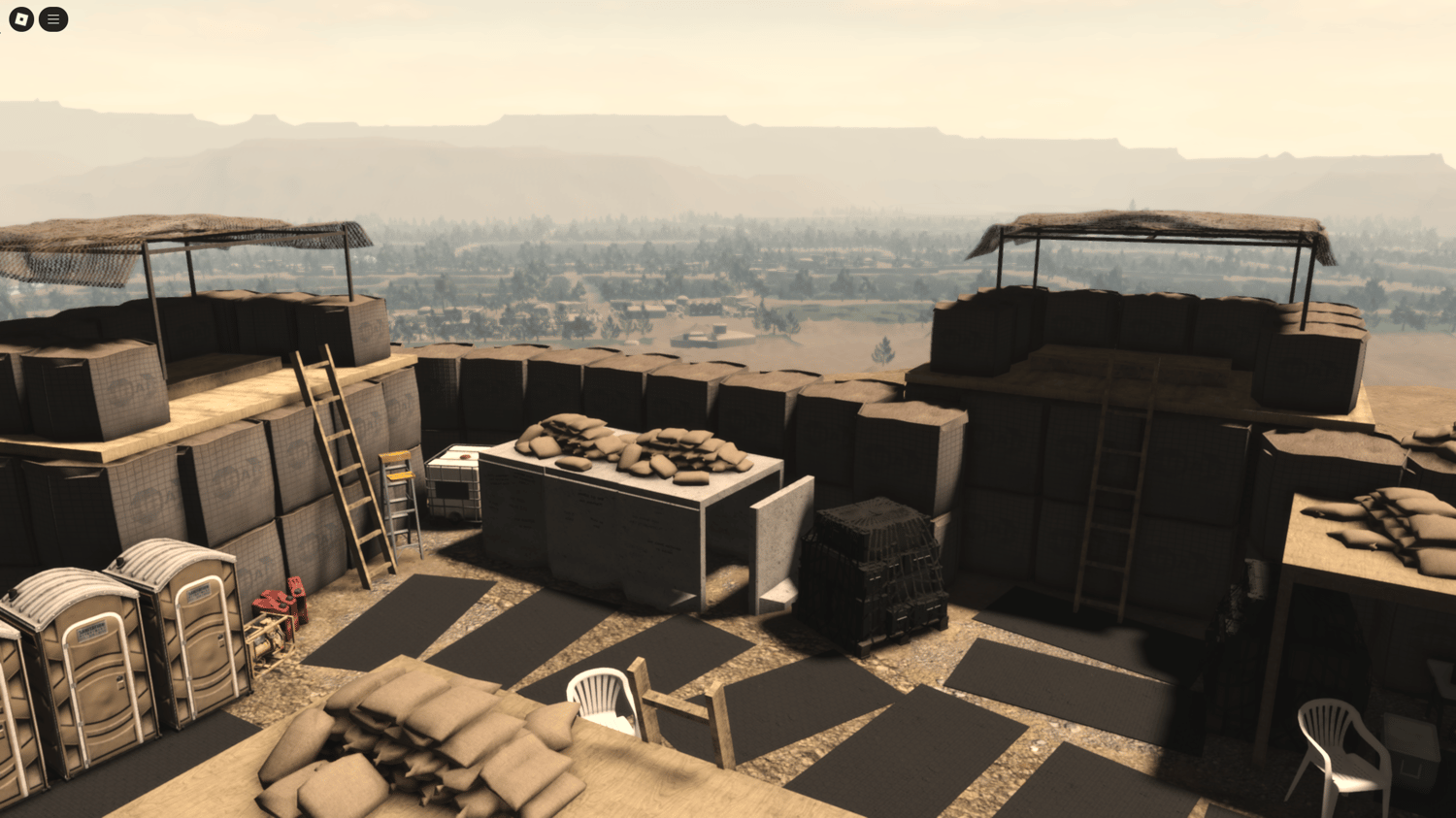 Camp North Yankton in Roblox with vehicles, gym, and barracks