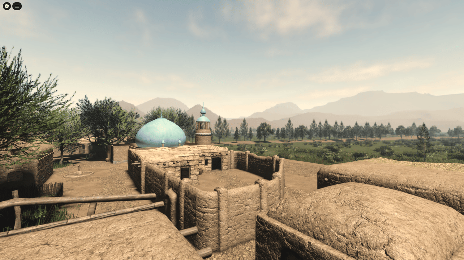 Roblox Deh Village map with terrain, river, and floral landscapes