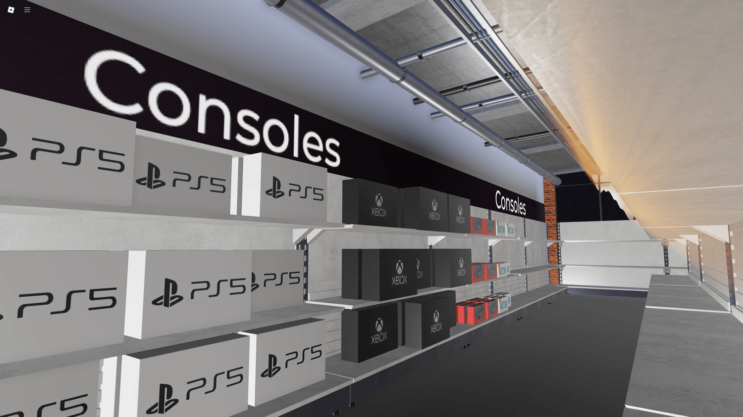 Buyable merch store clothing inside a Roblox roleplay game