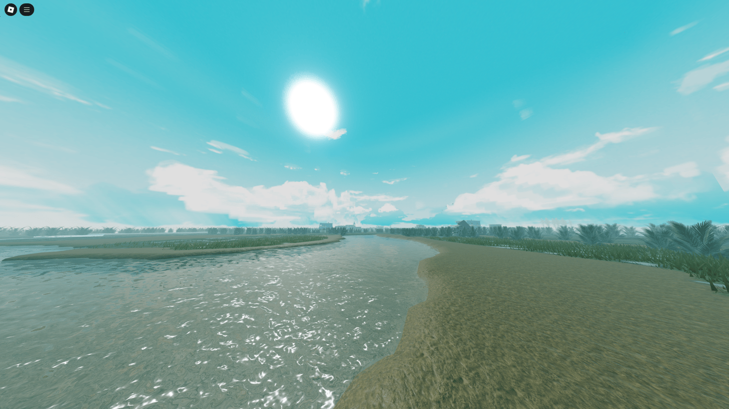 Destroyed buildings scattered in African Roblox RP setting