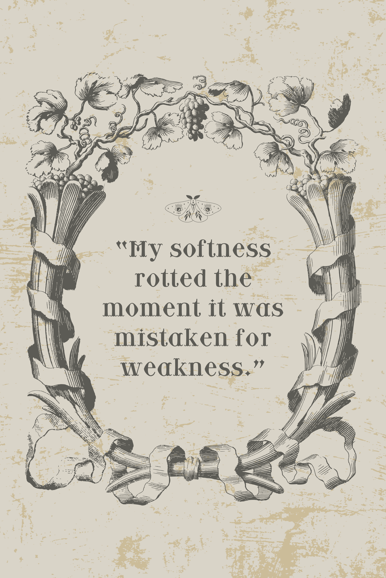 Poetic quote page from The Softest Rage Volume I - minimalist soft beige background with grey serif text about softness and grief.