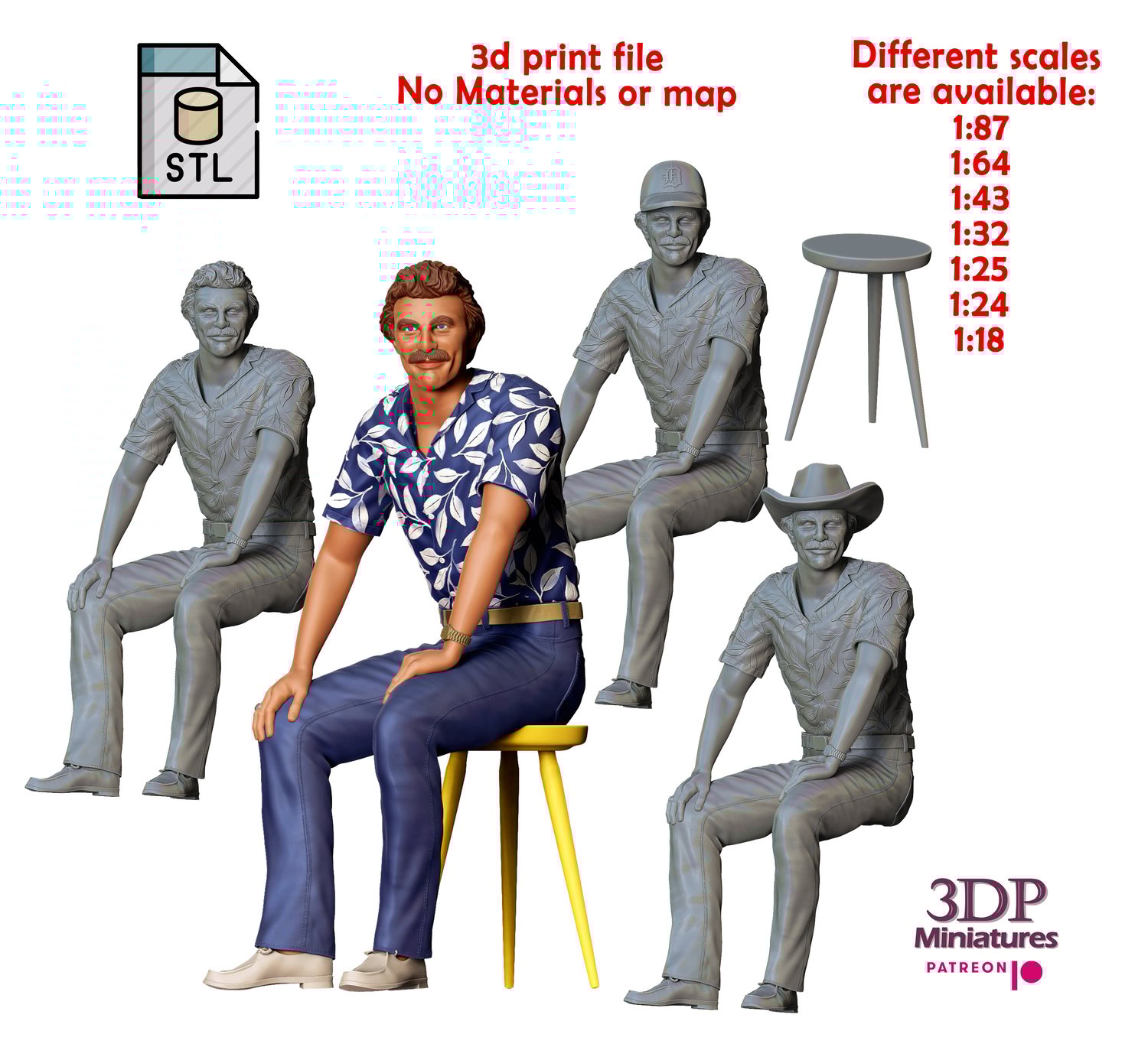 3dp Miniatures, N2 Thomas Magnum in Magnum P.I