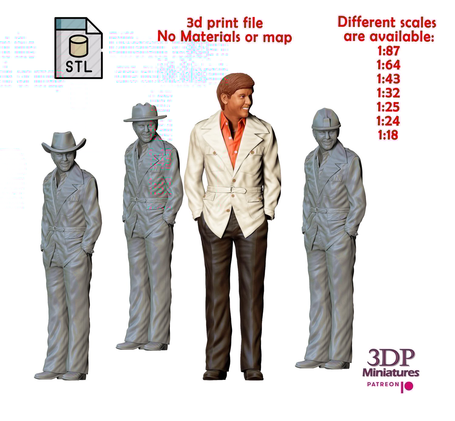 3dp Miniatures, N3 Rick Wright Larry Manetti Magnum P.I