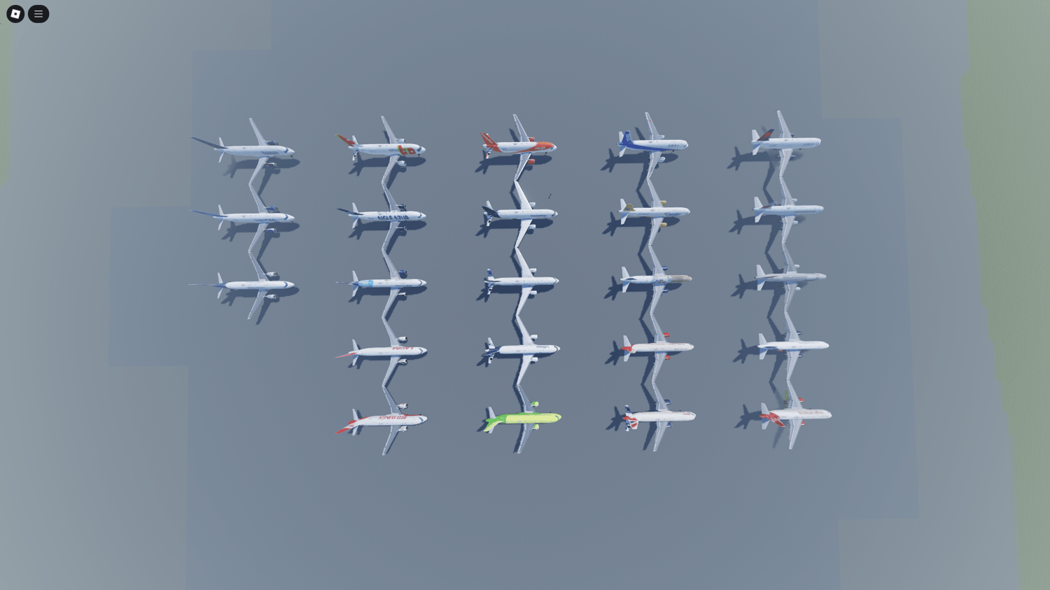 Roblox plane pack with British Airways, Thai, and Ryanair A320s