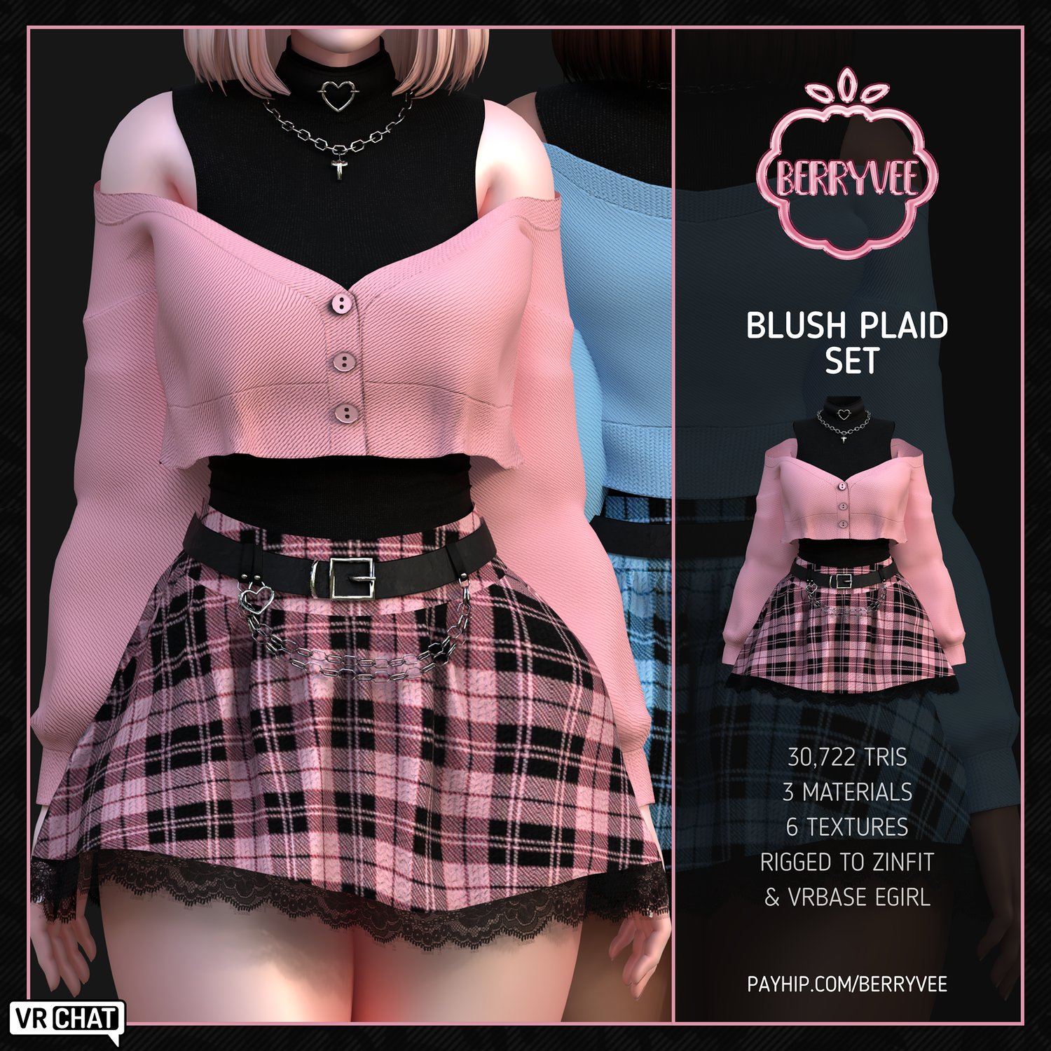 BLUSH PLAID SET | RIGGED | VRCHAT ASSET