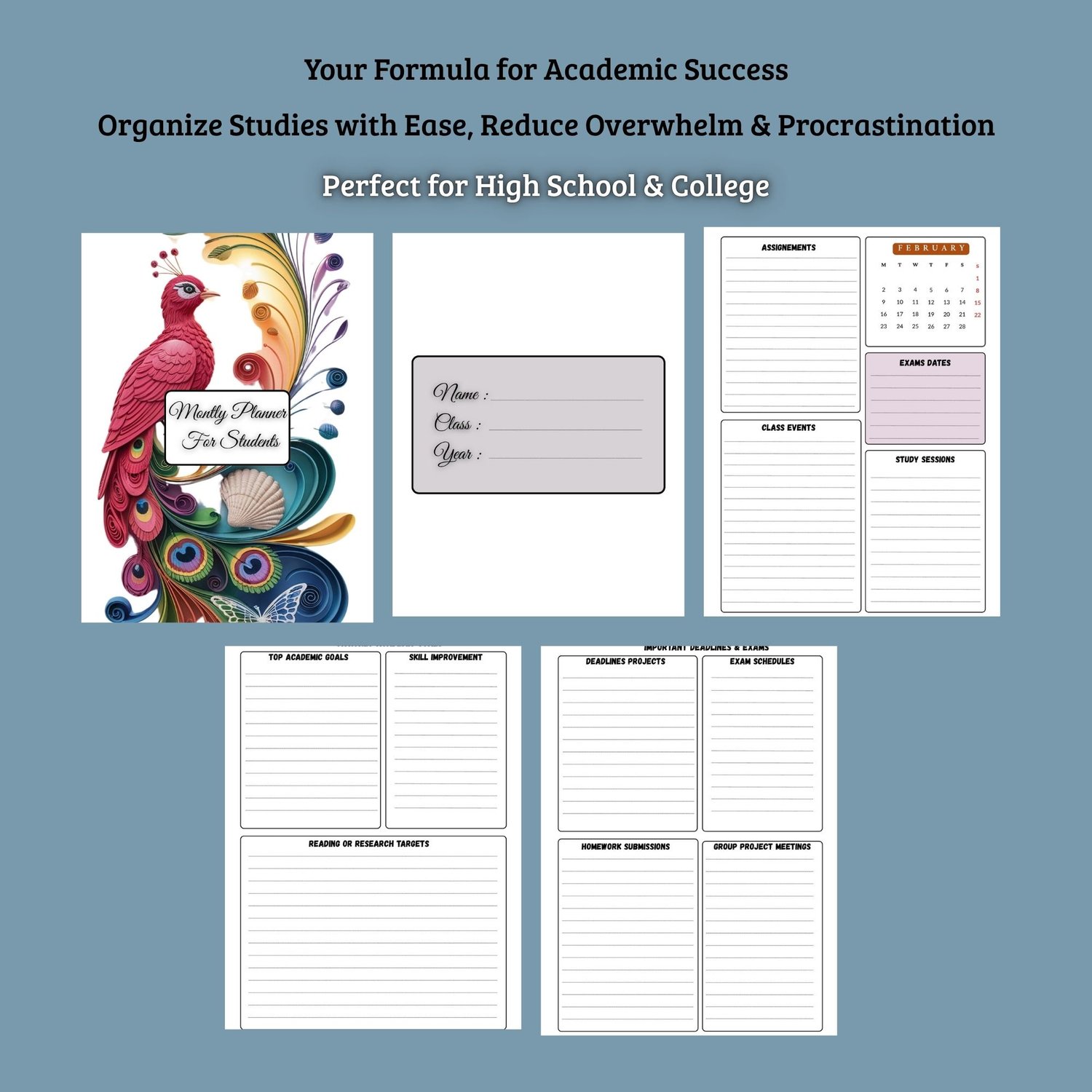 Back to School 2026 Printable Student Planner Kit PDF Study Organizer ...