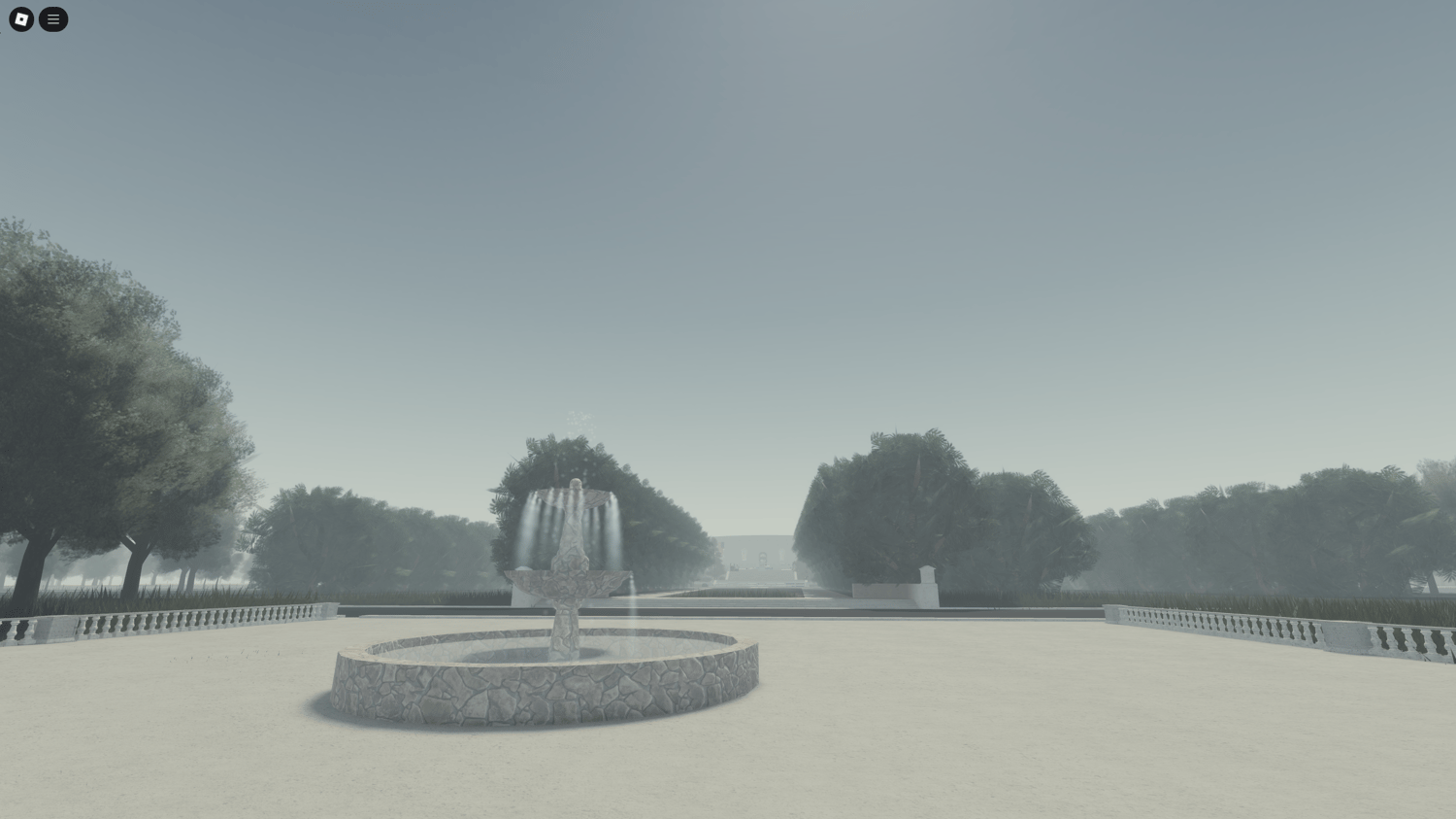 Scenic cemetery pathways and statue monuments in Roblox
