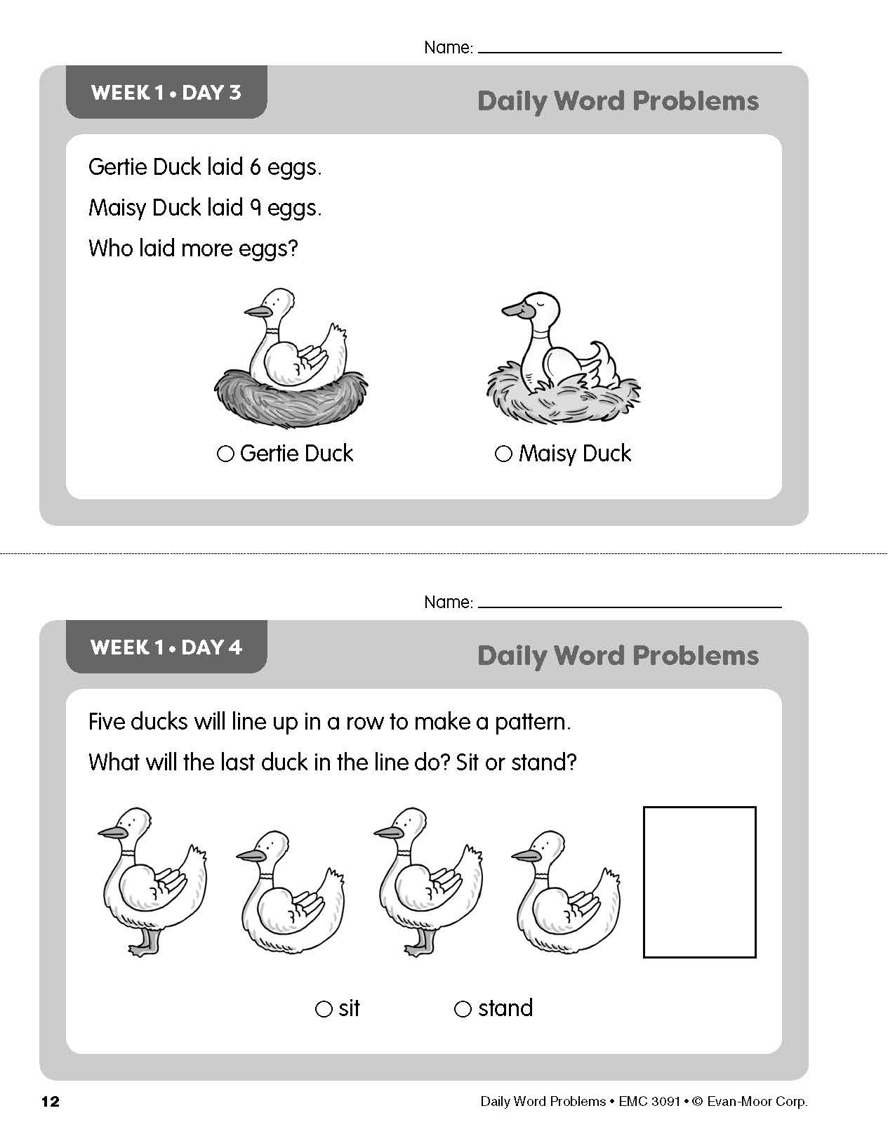 Daily Word Problems Math, Grade 1