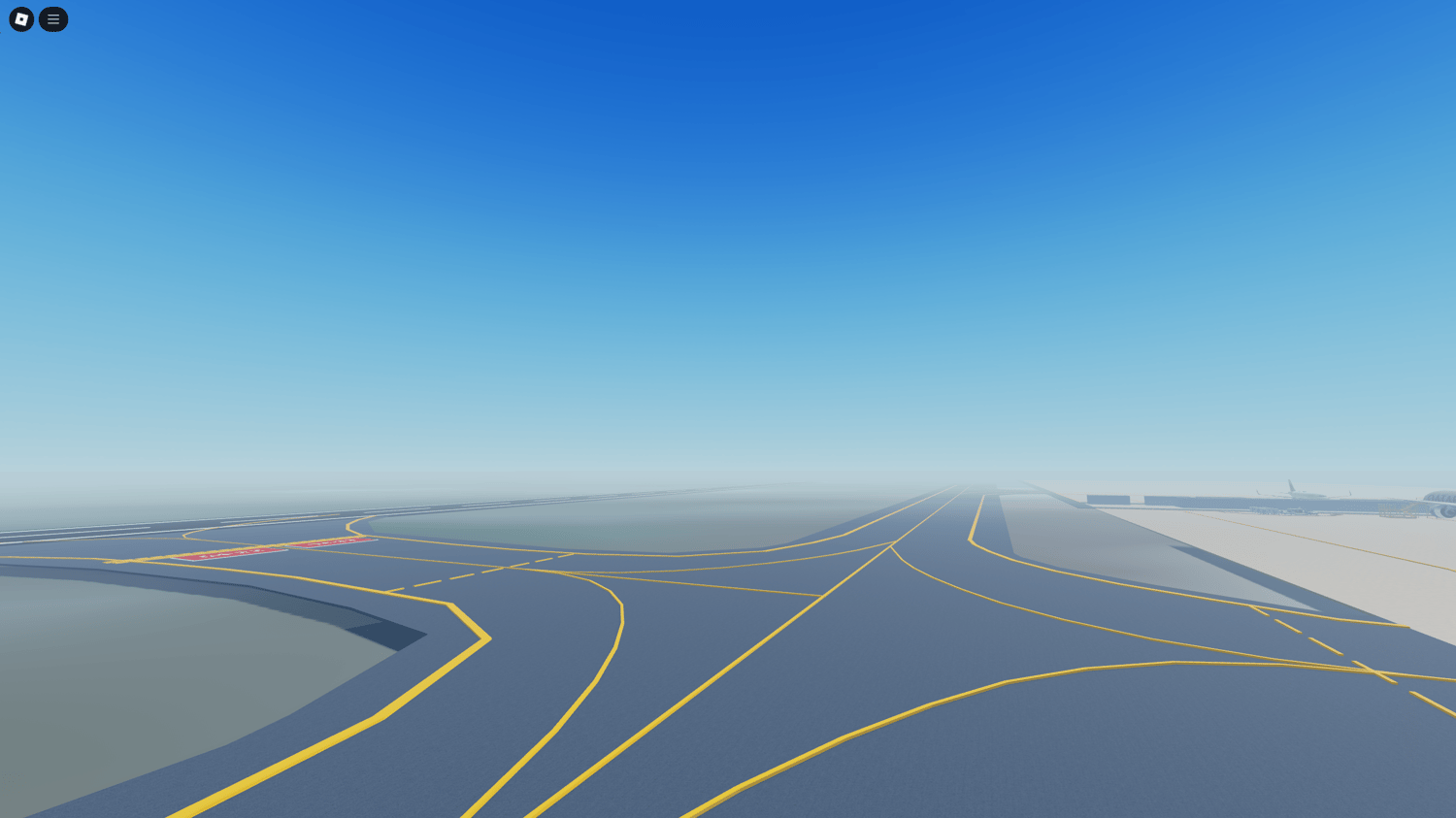 Wide aerial shot of Roblox filler airport environment
