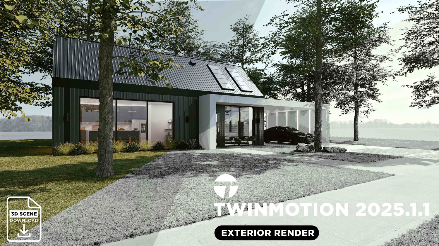 Exterior render enhanced in Twinmotion 2025.1.1 for improved realism using lighting and materials.