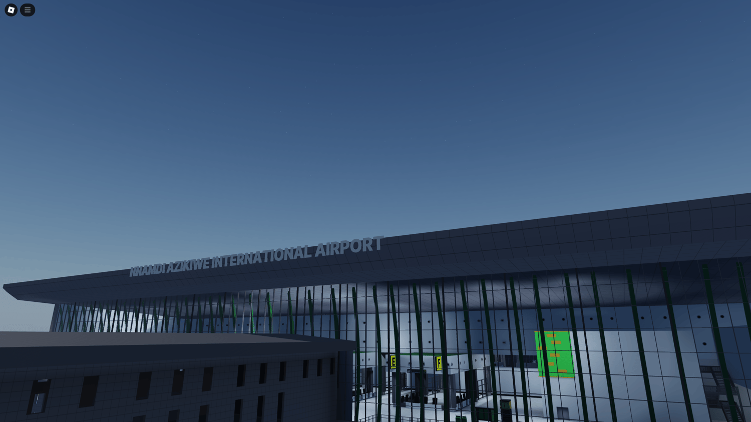 Lounge and buffet area inside Roblox international airport
