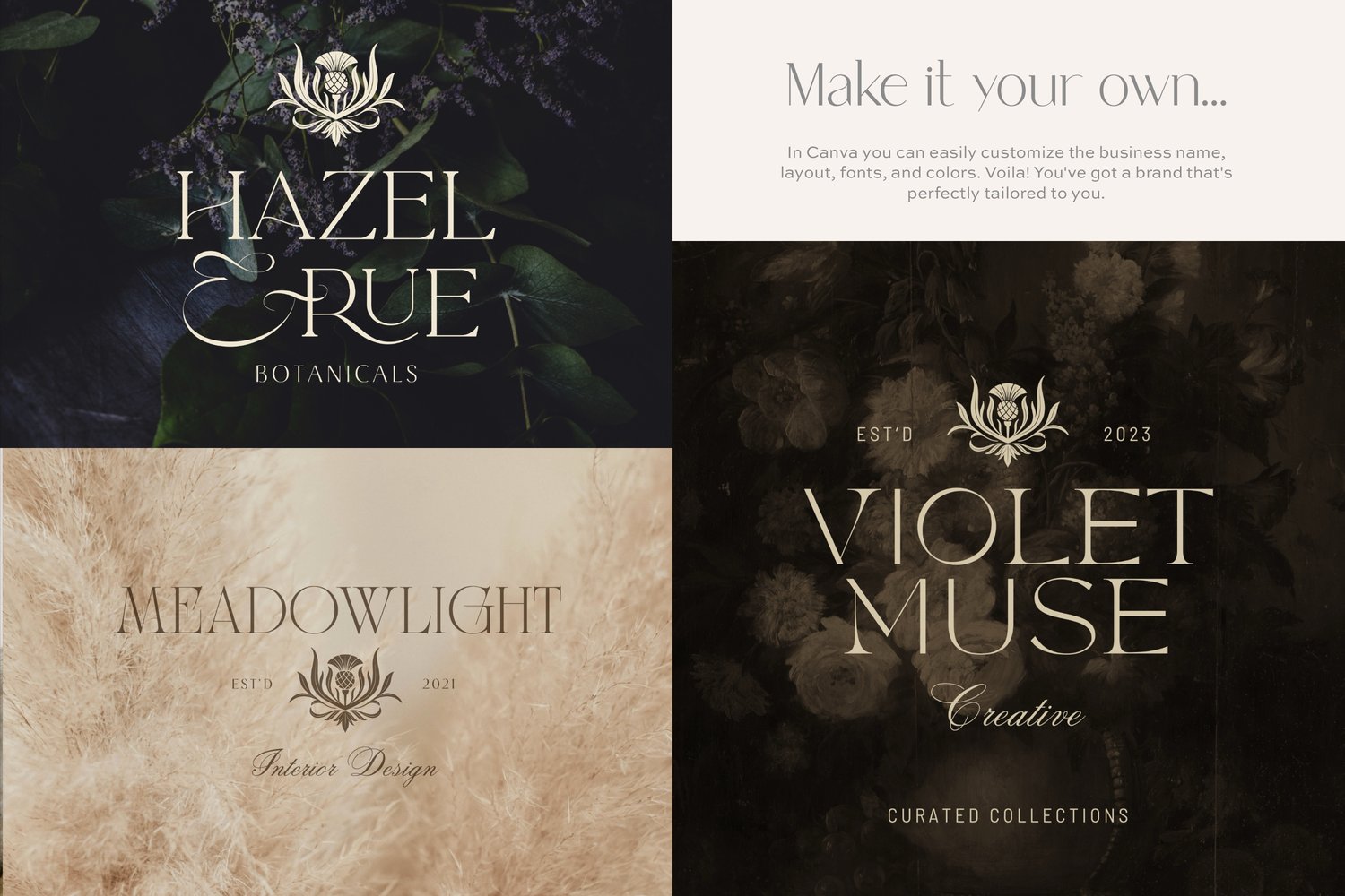 hand drawn vintage-inspired thistle and leaf illustration canva logo