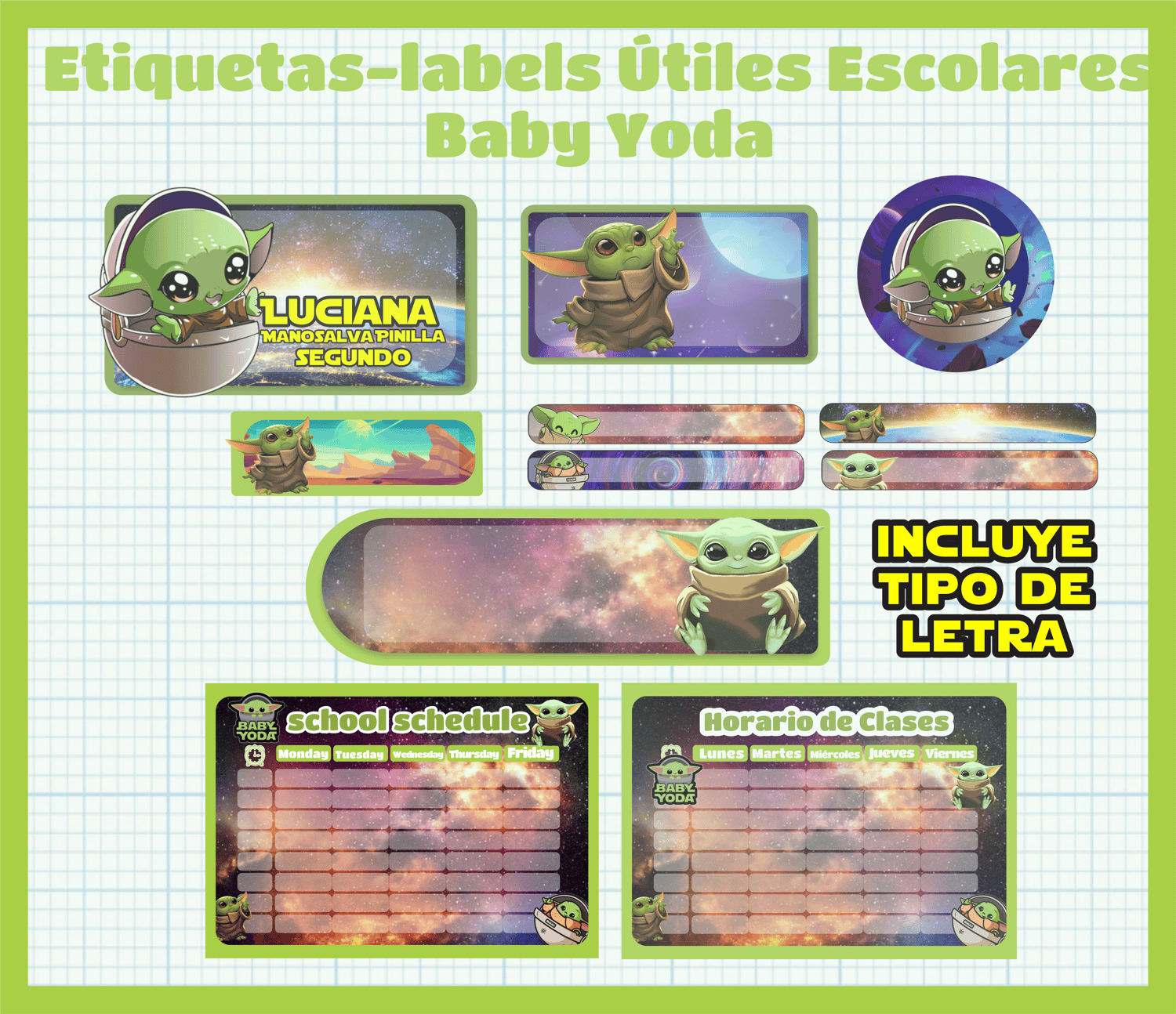 LABELS SCHOOLS BABY YODA - Payhip