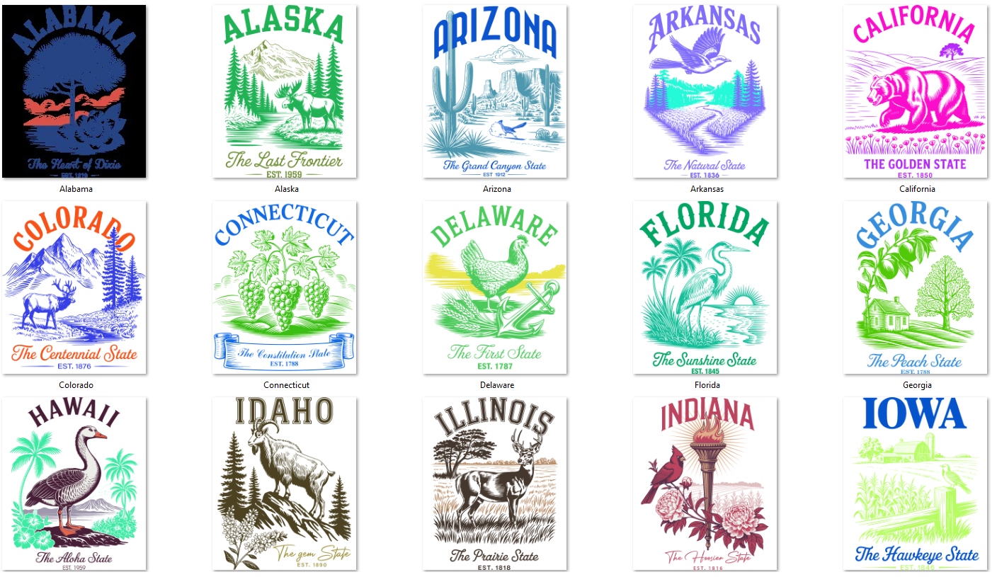 US States Cityscape Frame Artwork