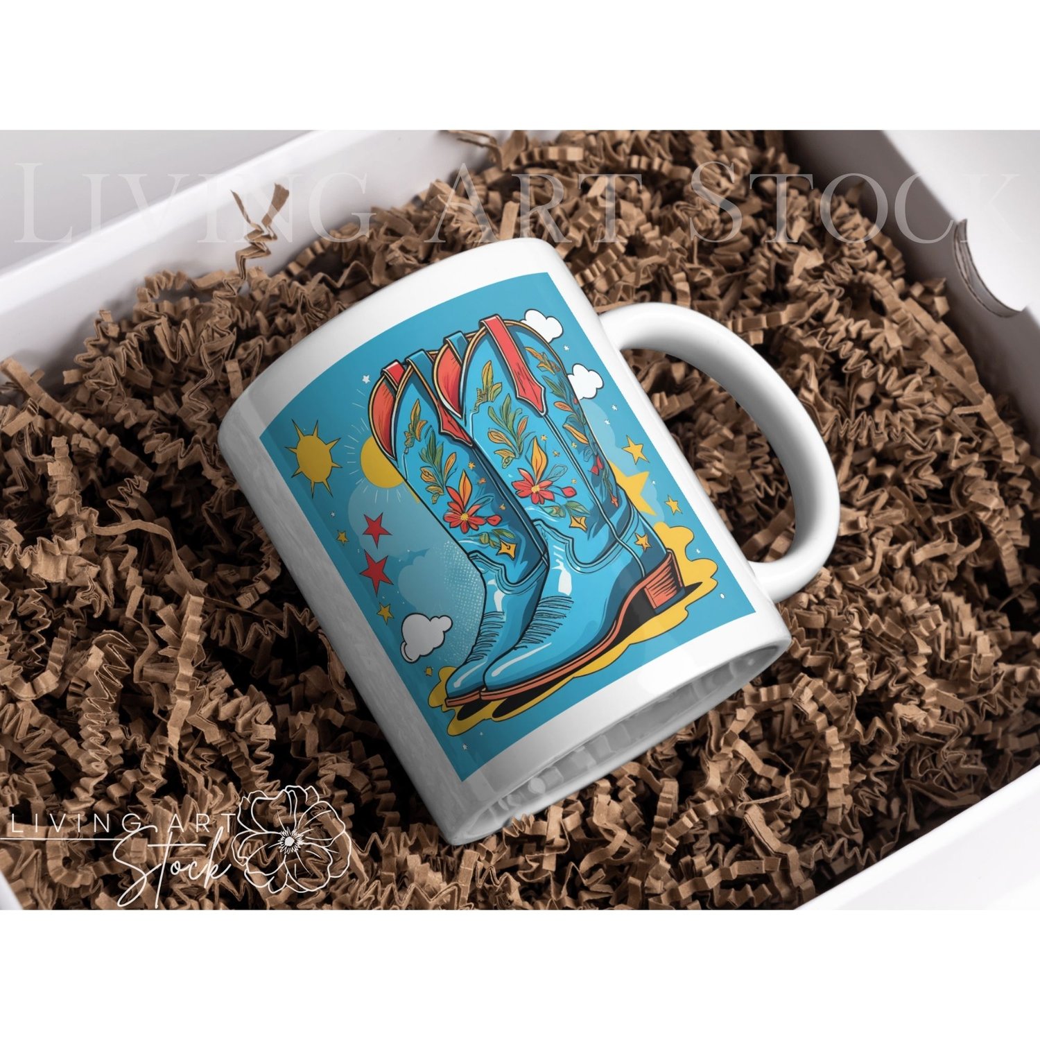 Blue cowgirl retro mug design