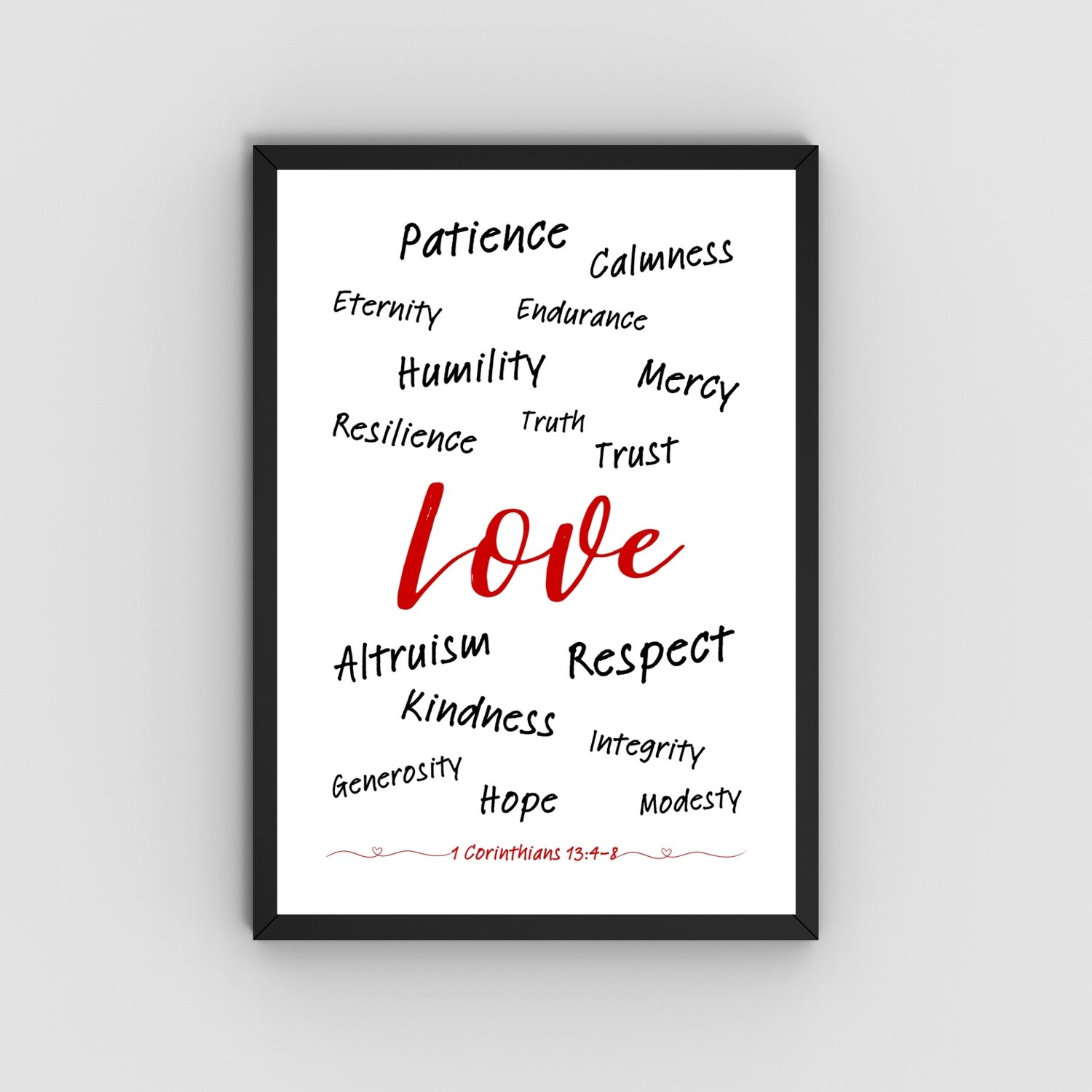 Love' poster - Word cloud inspired by 1 Corinthians 13:4-8 - Wall decoration