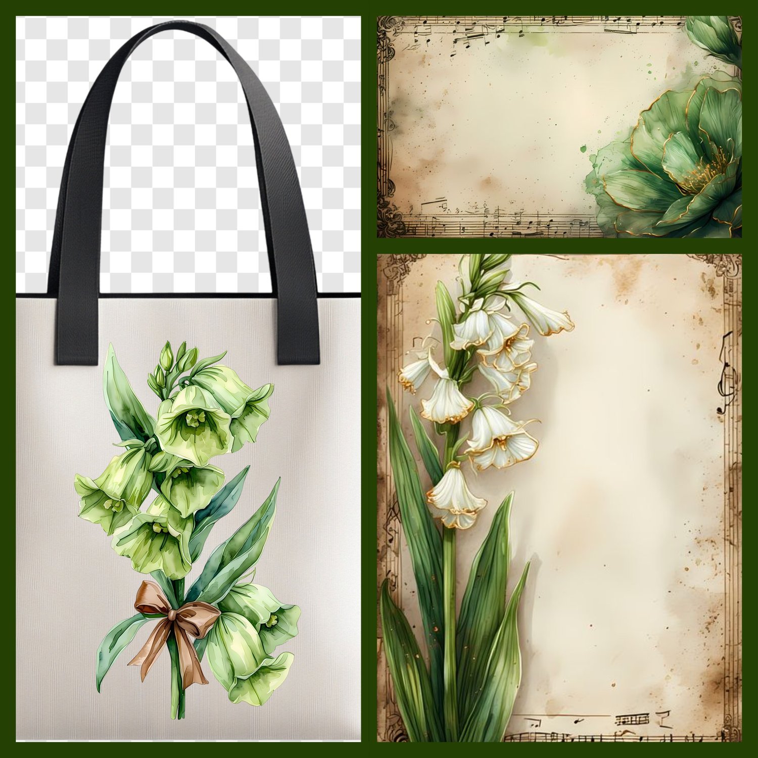 vintage elegance, nature, rich greens, earthy browns, muted golds, ornate jewelry, emerald green gemstones, rings, brooch, crown, Renaissance motifs, Victorian motifs, wealth, beauty, status, renewal, growth, antique stationery, aged parchment, musical no