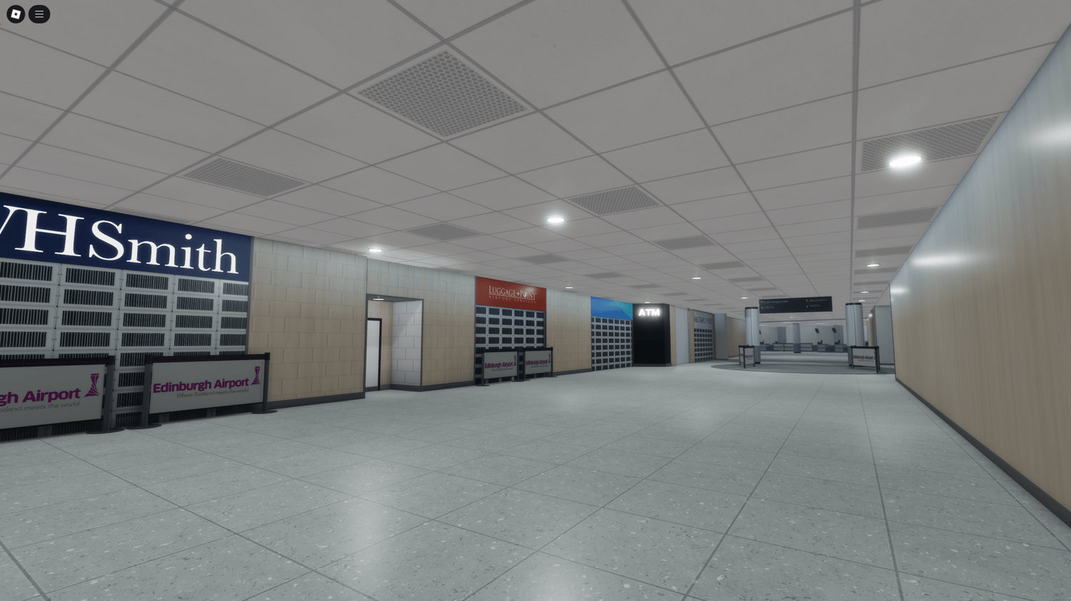 Two-story airport building with furnished waiting rooms