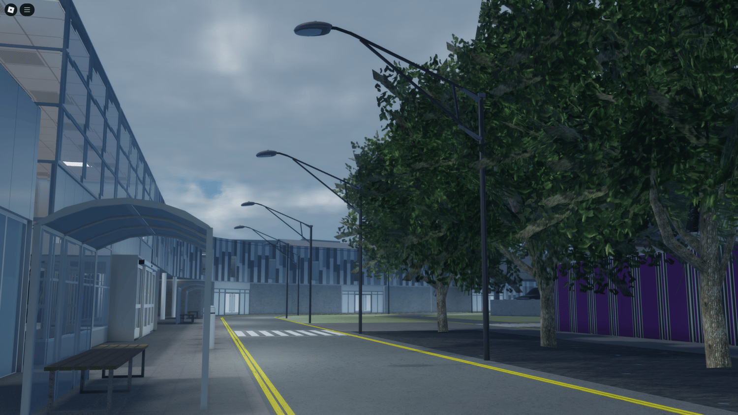 Departure entrance area with realistic lighting and signs