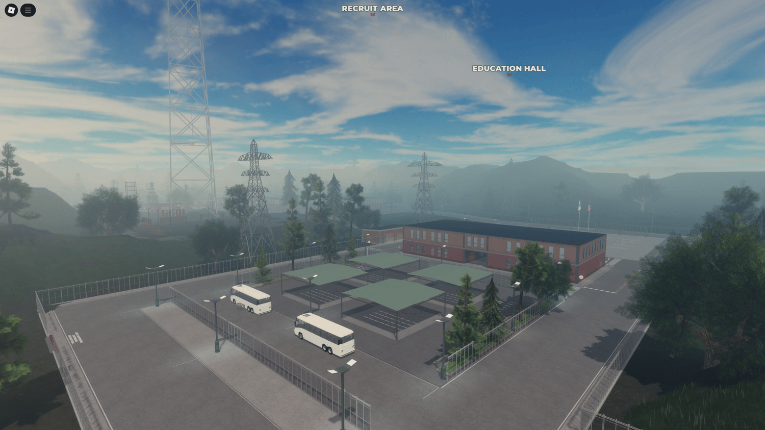 Roblox army base with realistic terrain and lighting