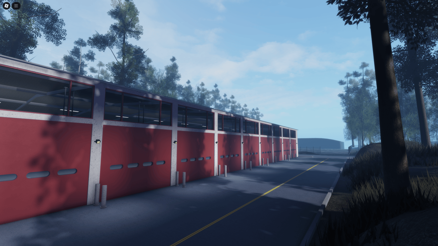Port area with hangars for storing vehicles