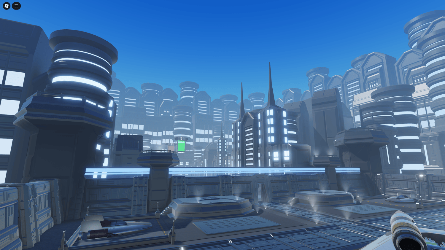 Roblox Coruscant city map with futuristic Star Wars buildings