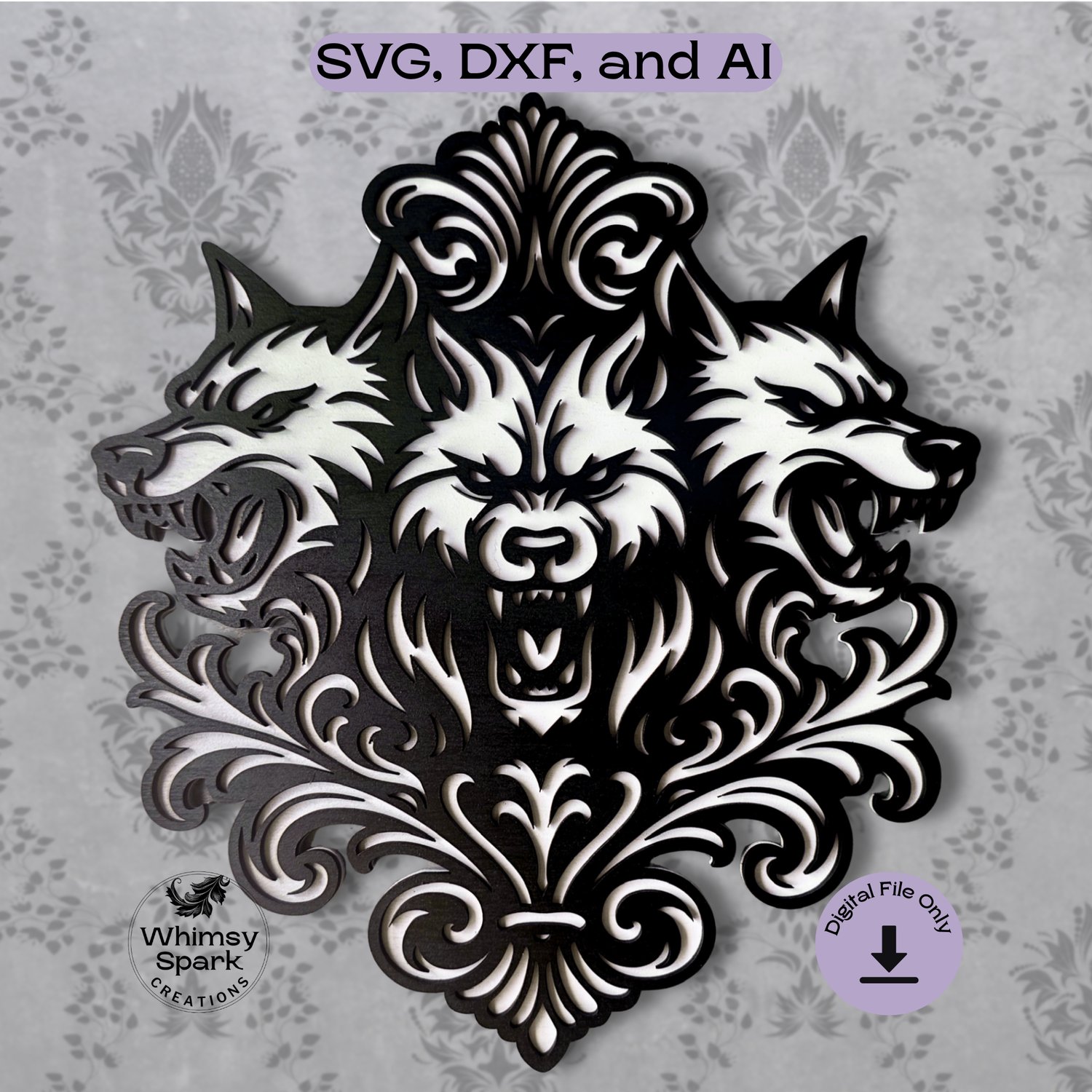 Cerberus Laser Cut File Mythology 3-Headed Hellhound SVG Gothic