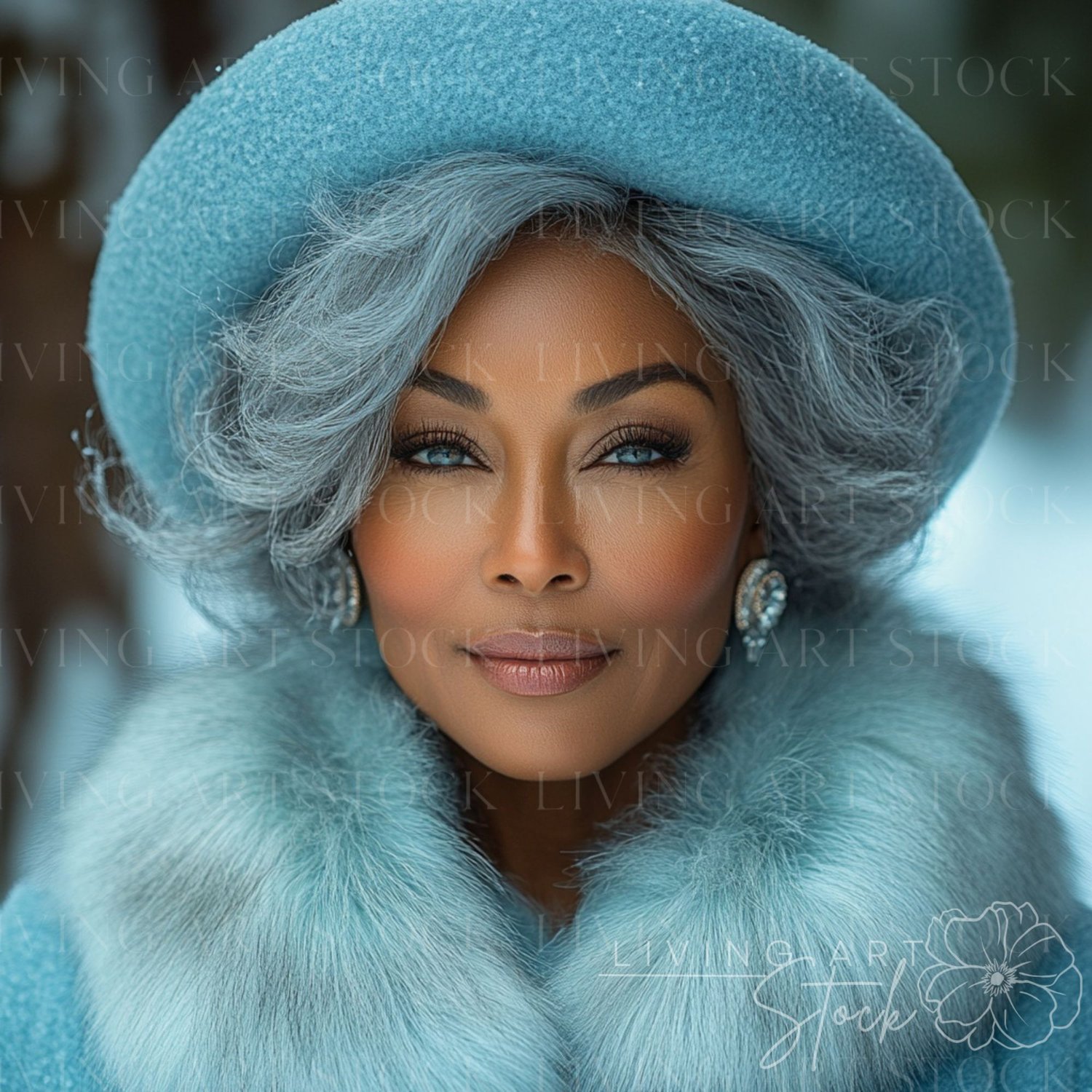 Stunning elder black woman wearing ice blue fashion, balc women stock photos
