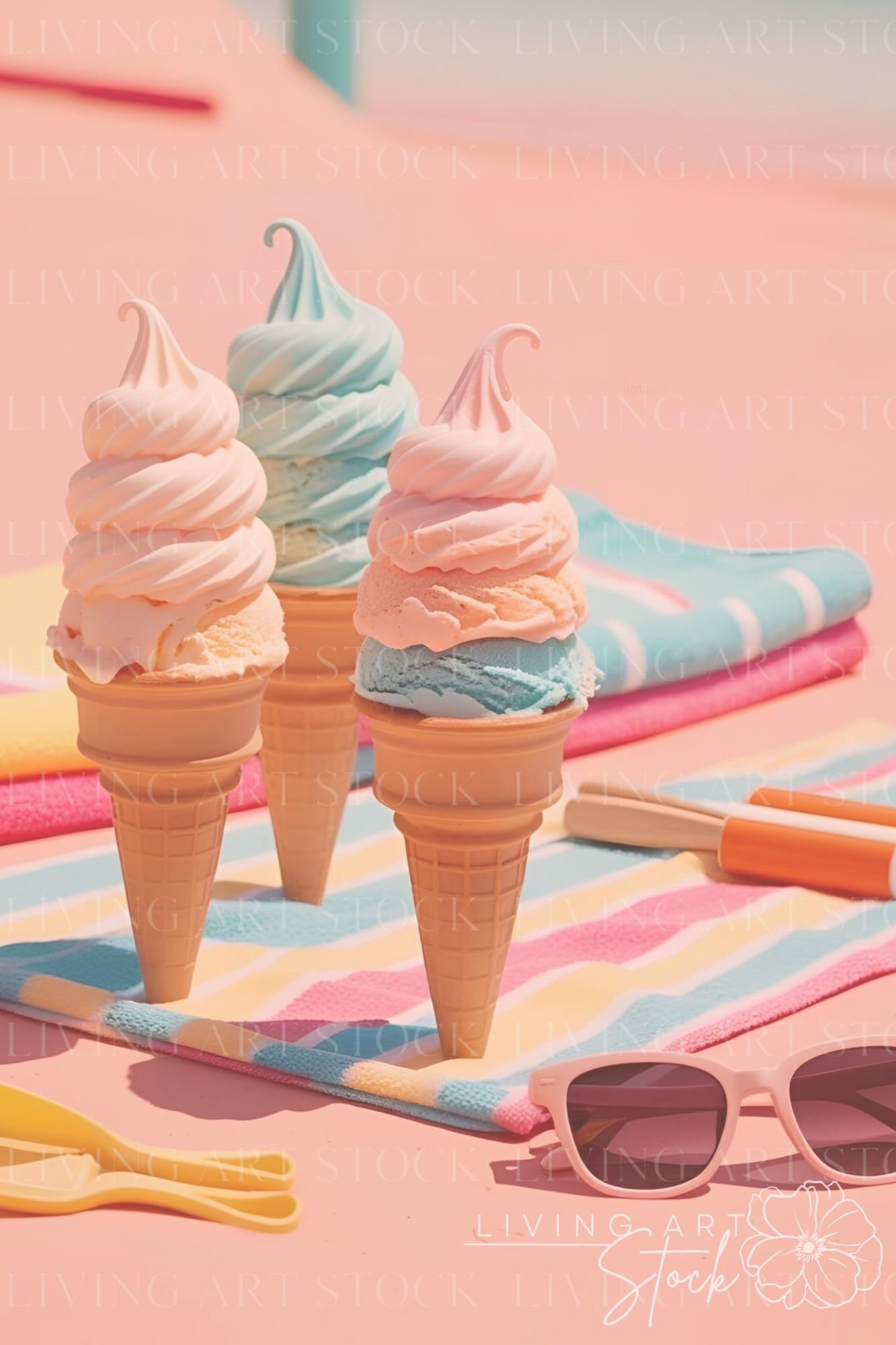 Summer softs erve icecream cones with Pastel Aesthetic