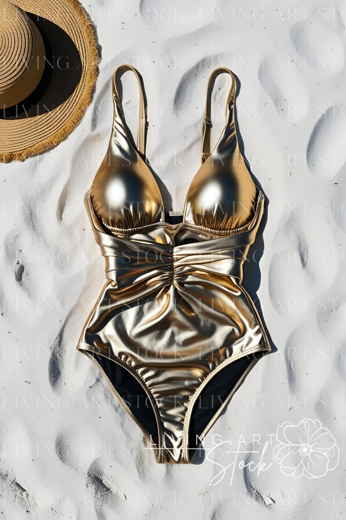 Metallic gold bathing suit, swimwear Photography