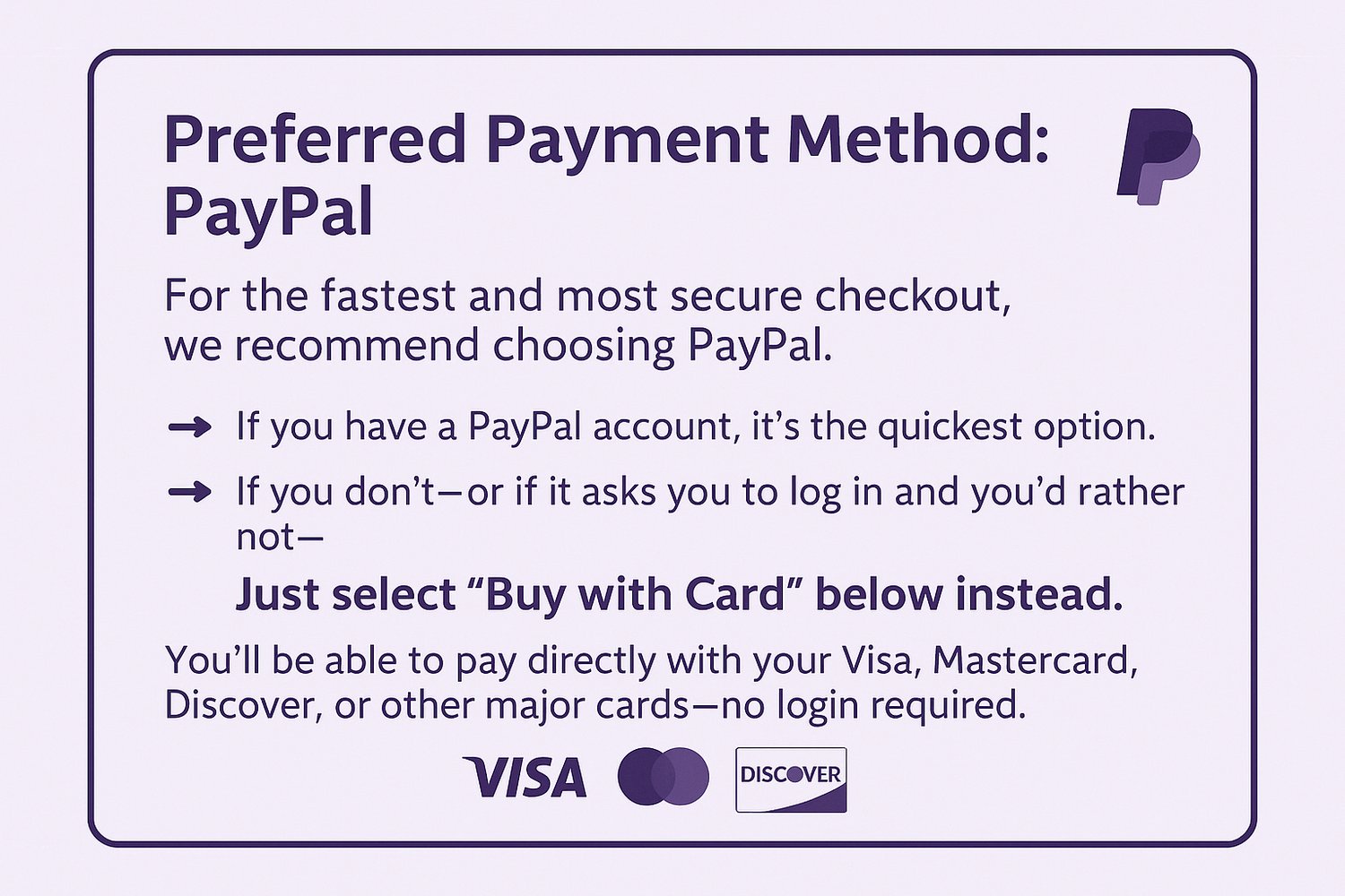 Preferred Payment Method: PayPal with instructions