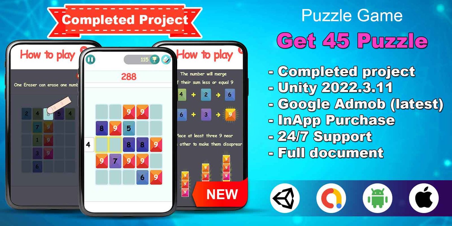 Unity 2D Puzzle Game Template merge game unity template unity number merge puzzle game 2d puzzle game unity