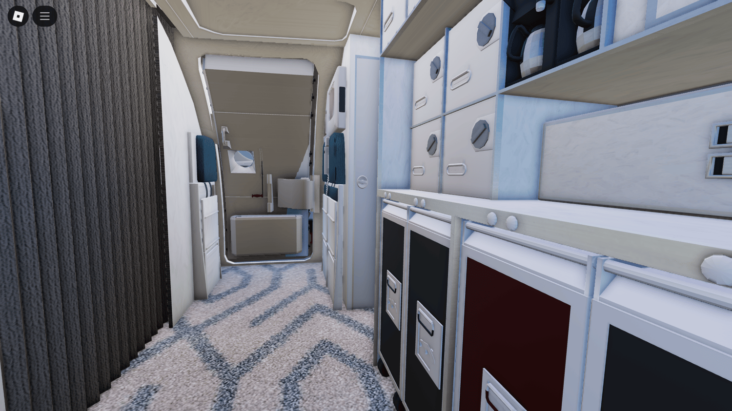 Spacious interior cabin of A-319ACJ in Roblox