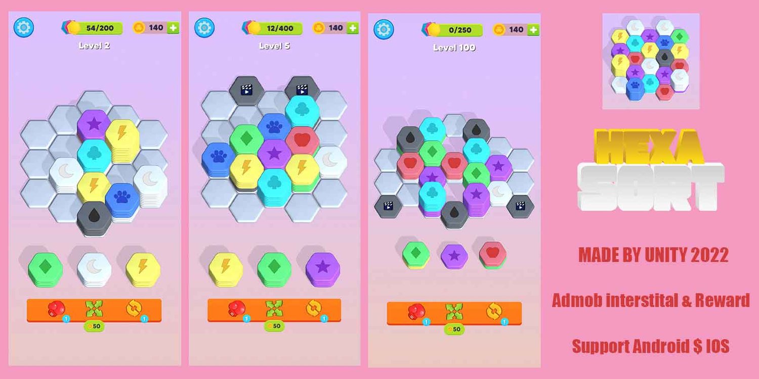 Hexa Sort Puzzle unity 3d puzzle game template