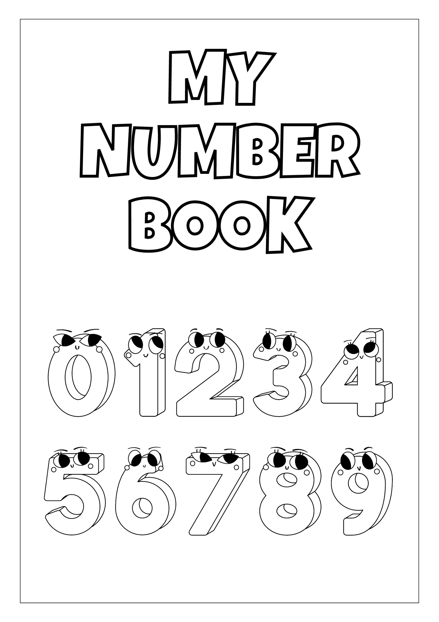 Cartoon Number Coloring Book Worksheet