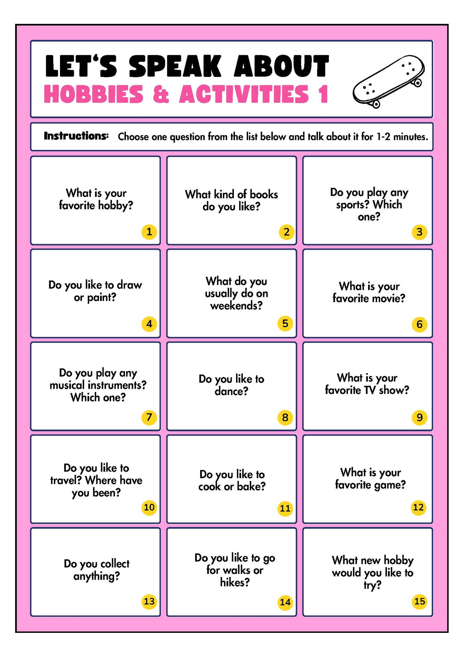 Speaking Activity Worksheets Booklet Elementary Colorful in Cute Style