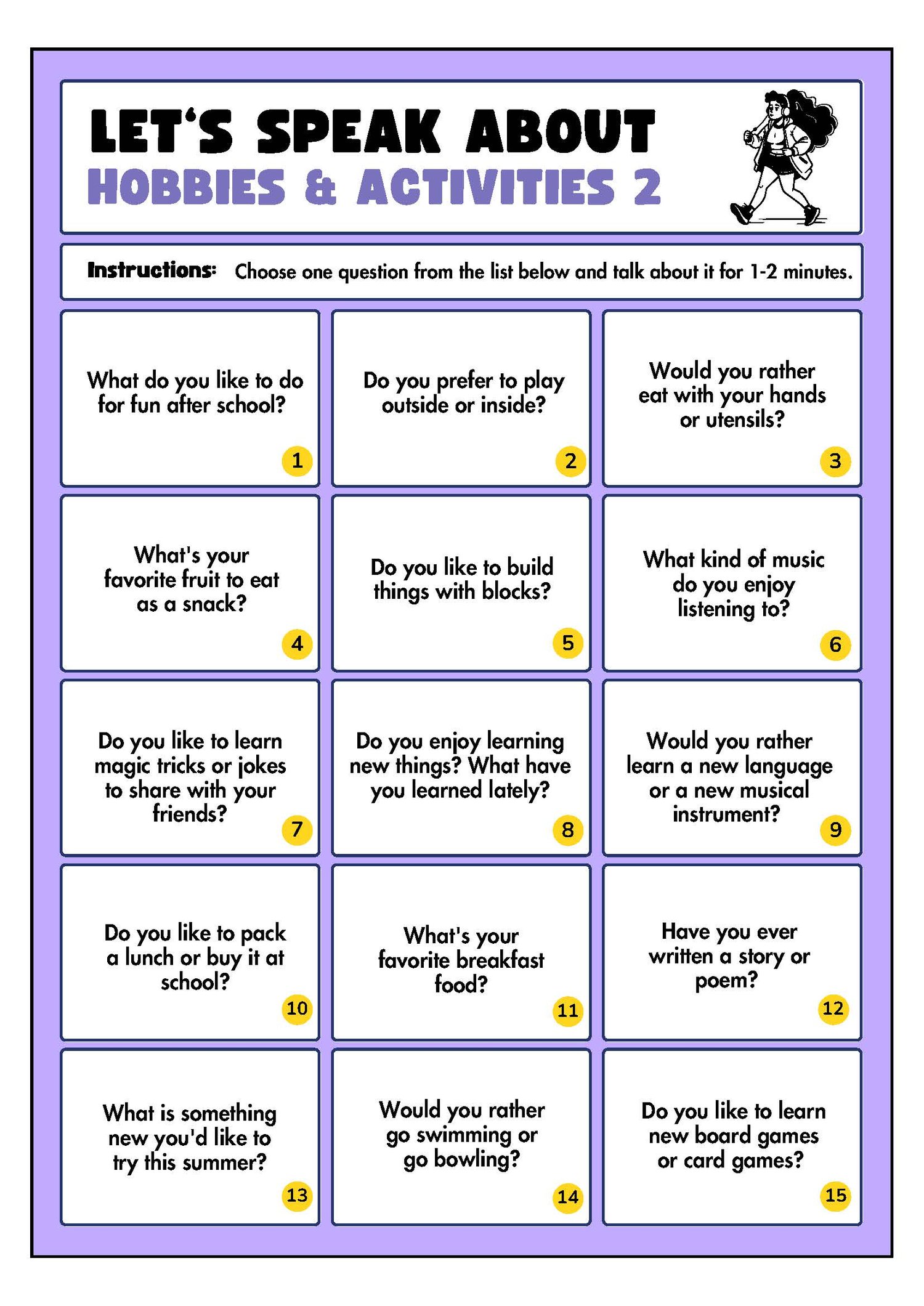 Speaking Activity Worksheets Booklet Elementary Colorful in Cute Style