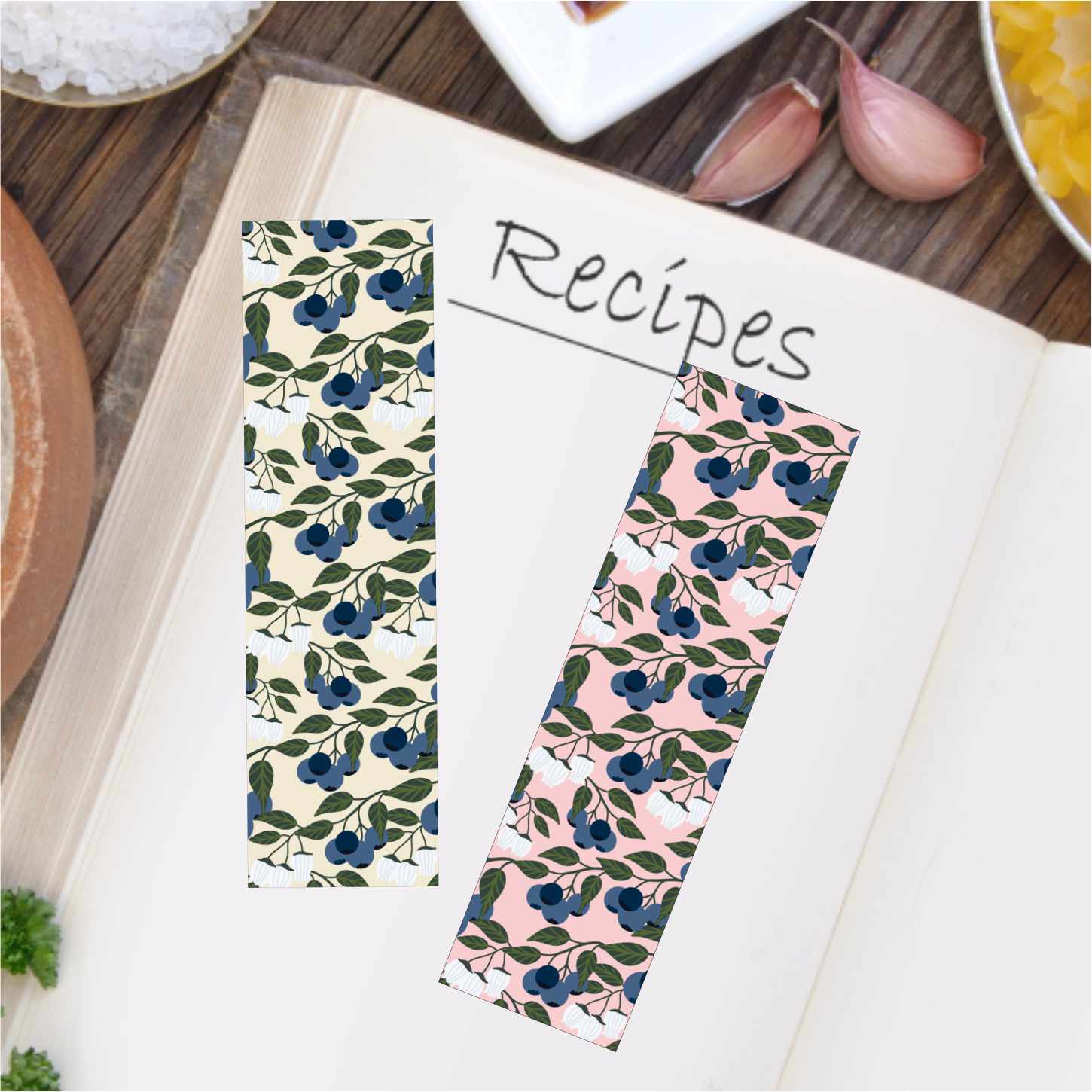 Blueberry Fruit Printable Bookmarks - Aesthetic Floral
