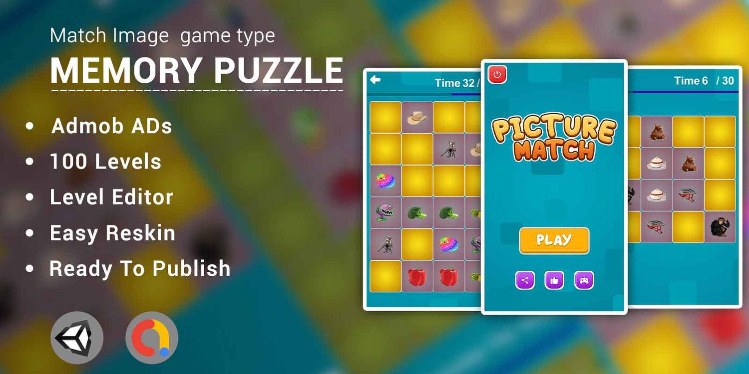 Unity 2D Puzzle Game Template memory game unity 2d picture puzzle unity matching game