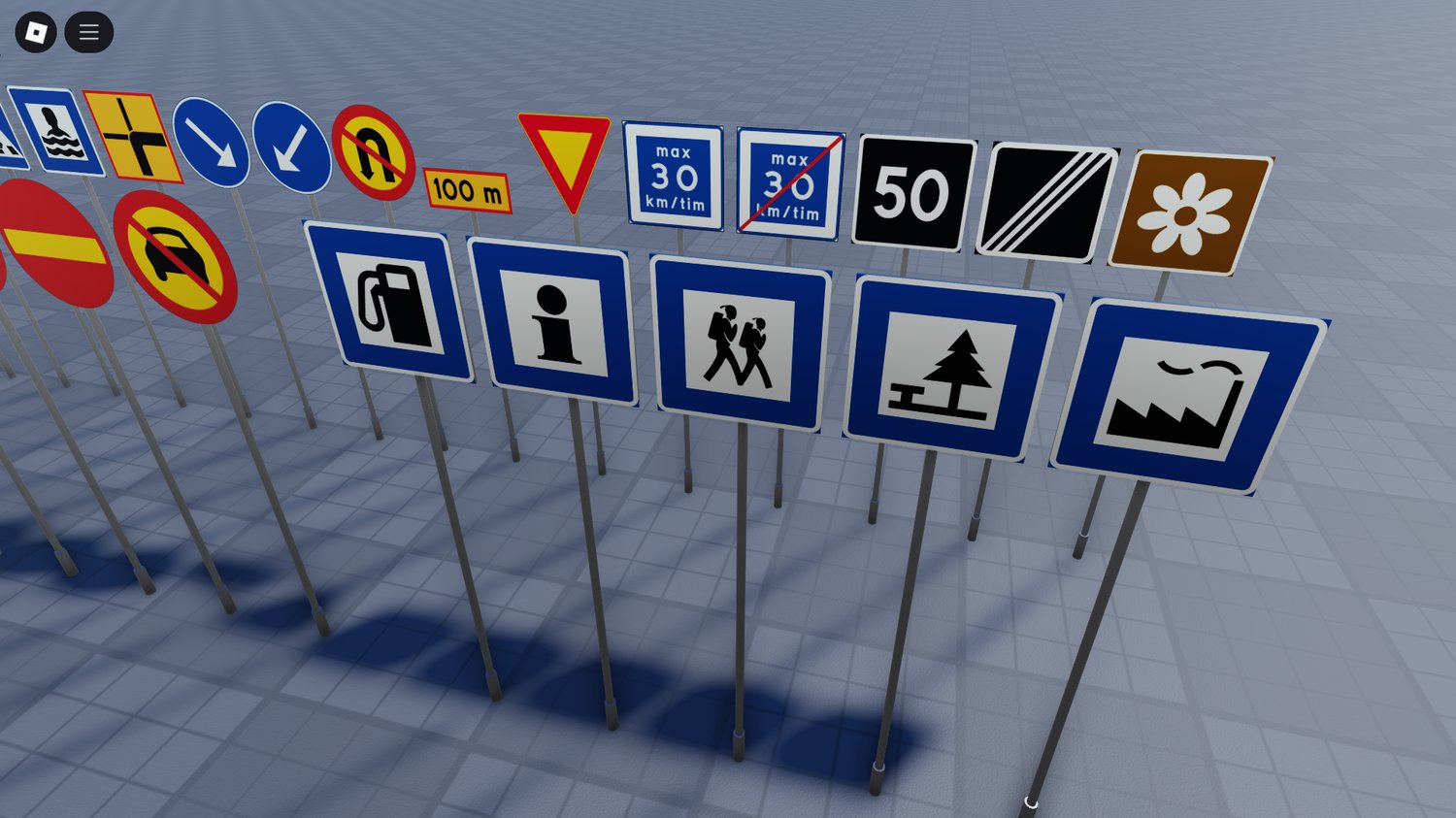 Road signs for driving and city roleplay maps in Roblox