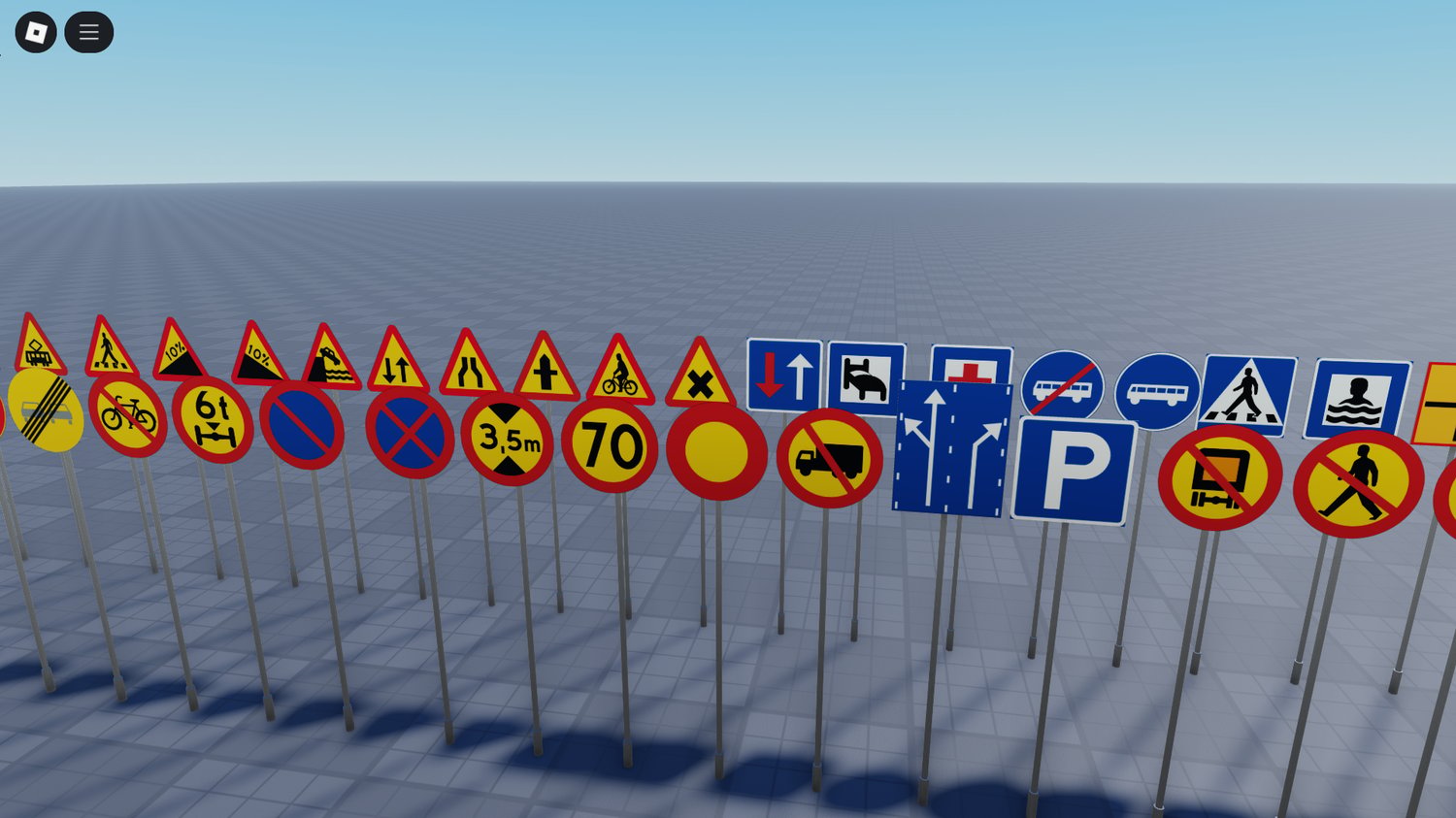 Realistic warning signs based on EU traffic standards