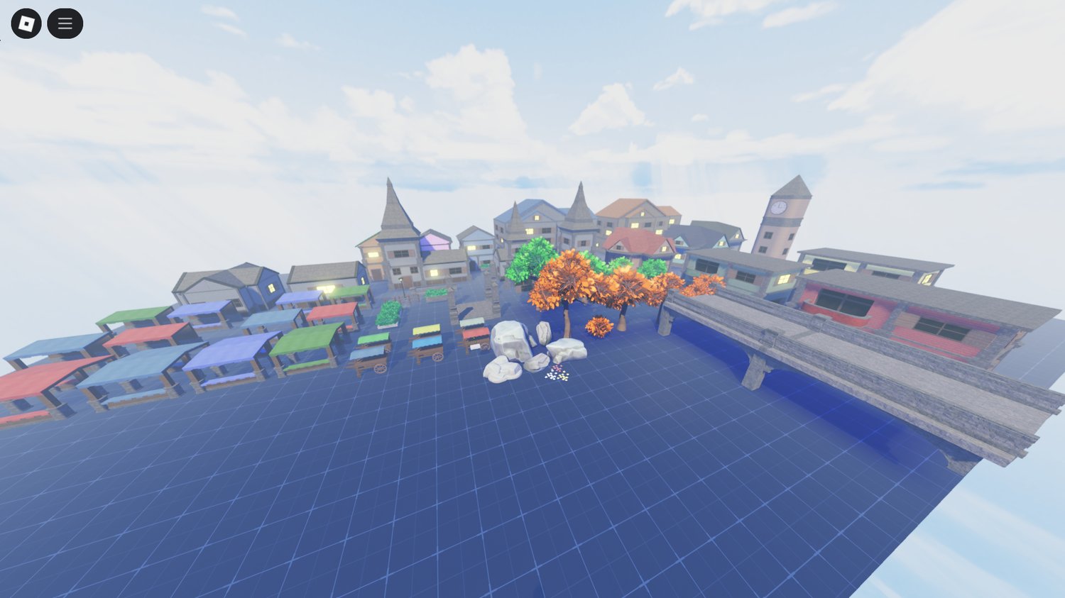 Market stalls and rustic assets in Roblox medieval pack