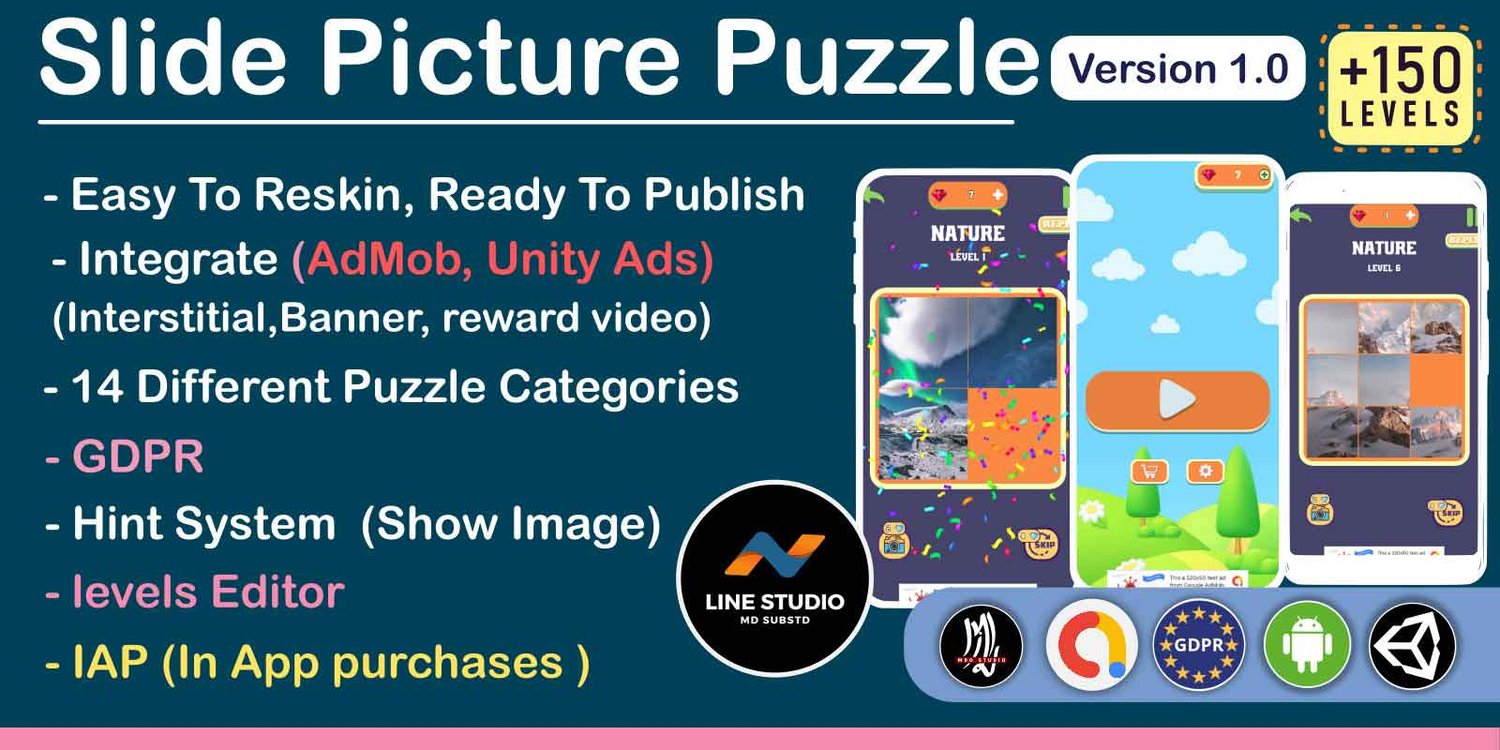 Unity 2D Puzzle Game Template unity picture slide puzzle game unity sliding puzzle game unity brain teasing puzzle