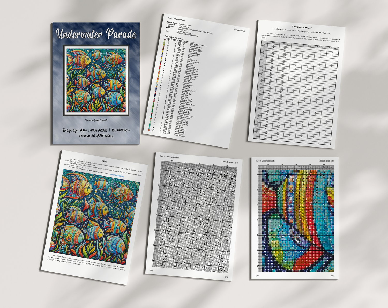 Underwater Parade - Fishes Full Coverage Cross Stitch Pattern For ...