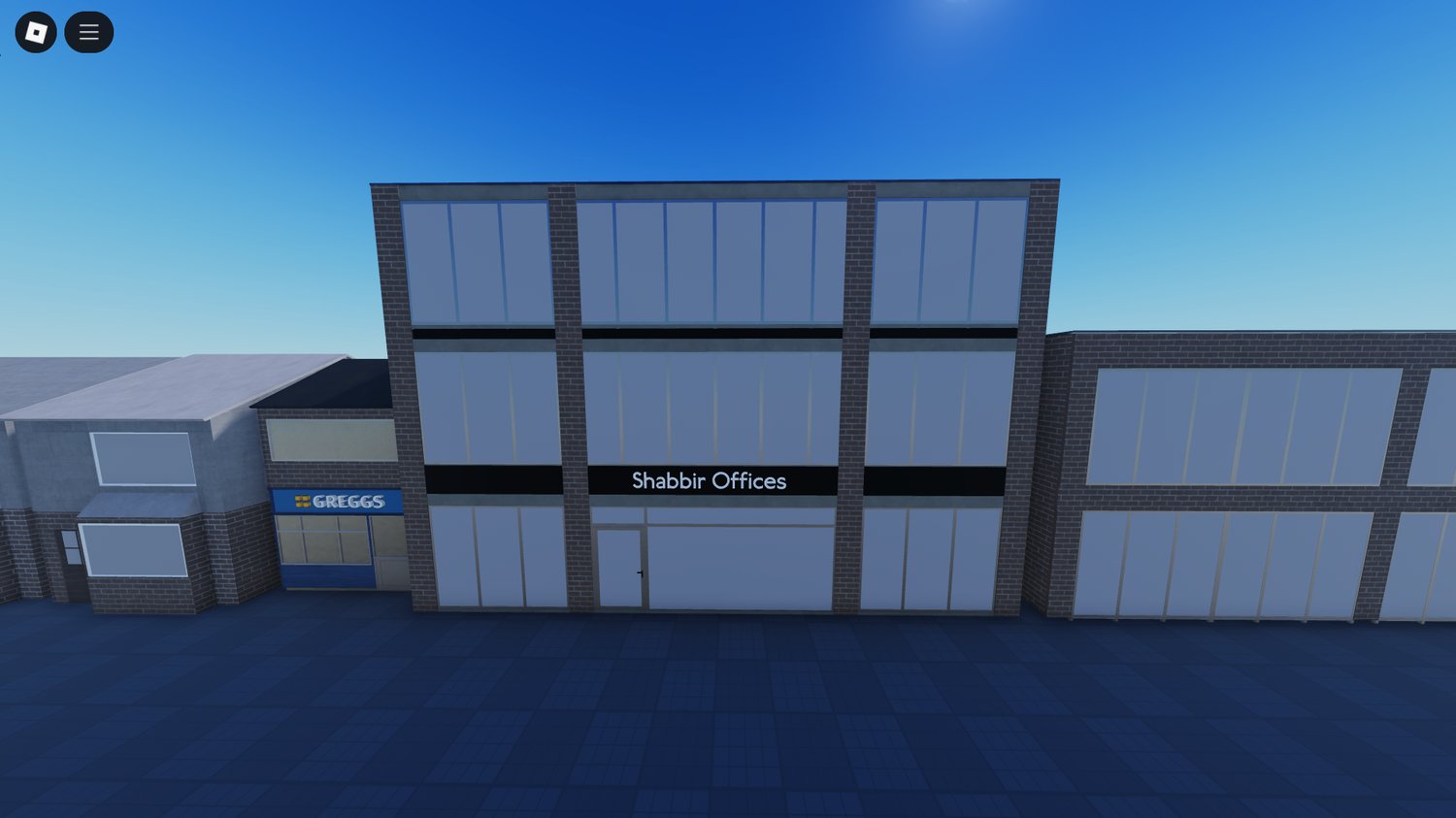 Exterior view of realistic UK buildings in Roblox