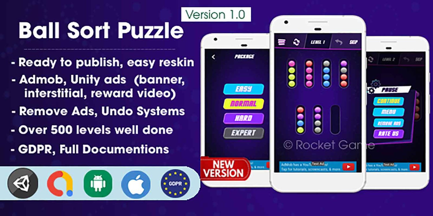 Unity 2D Puzzle Game Template ball sort puzzle unity unity sorting game template unity sort puzzle game