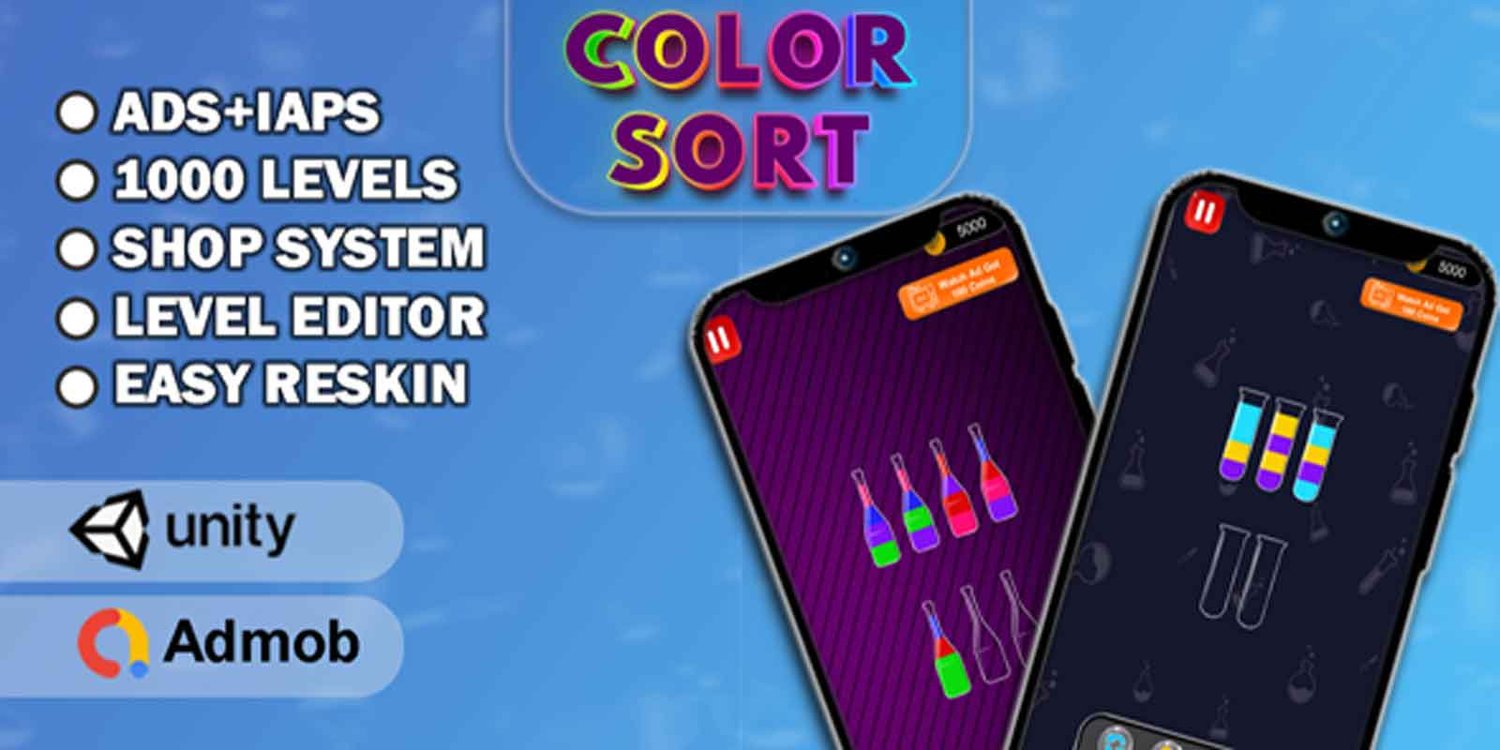 Unity 2D Puzzle Game Template water sort unity unity sorting game template unity sort puzzle game