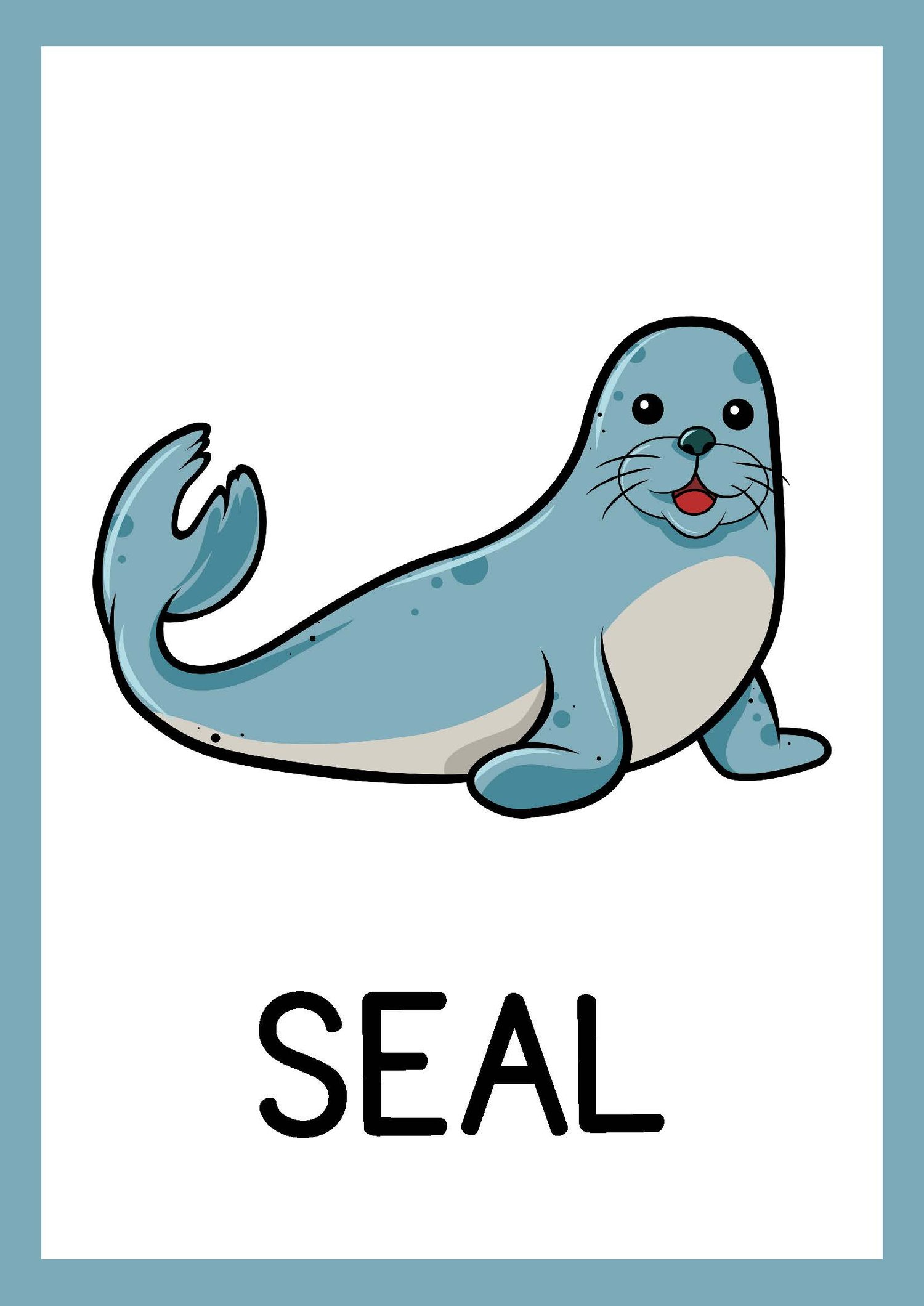 Sea Animals Big Flashcards in Blue and White Printable Style