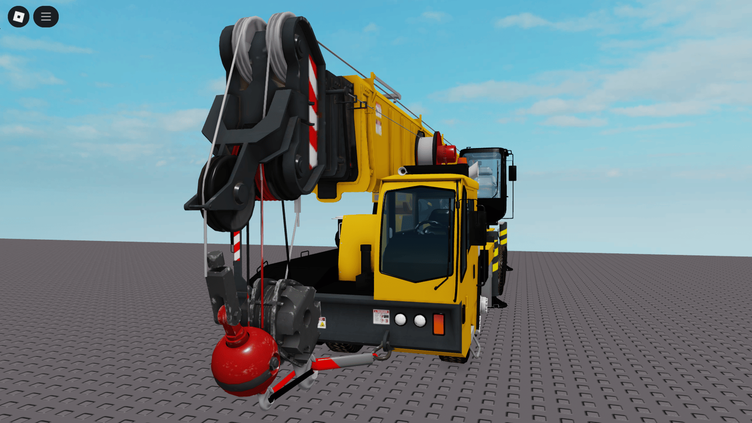 Crane truck lifting logs in Roblox simulator