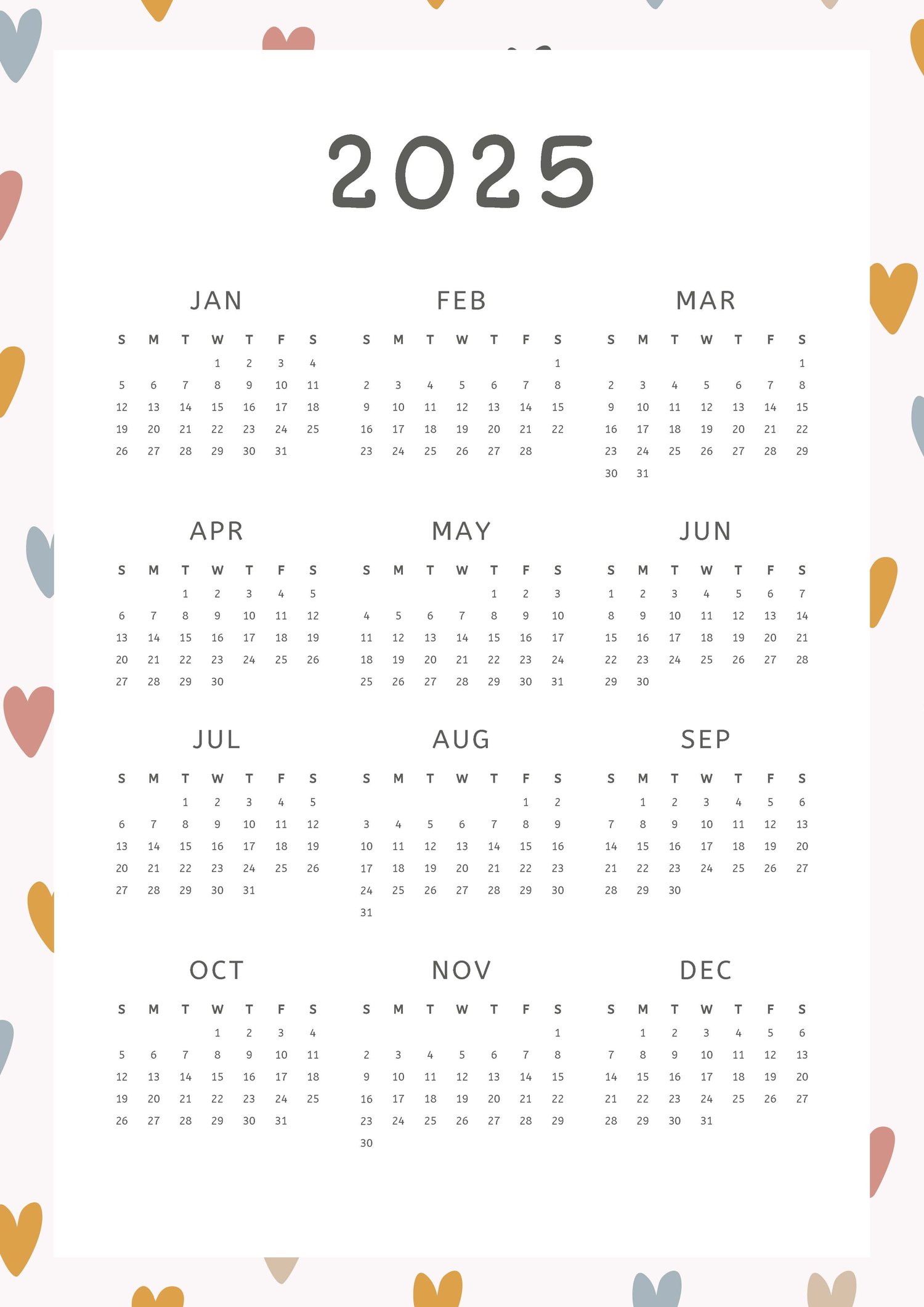 Teacher planner 2025 and 2026 in pink and grey hearts pattern style